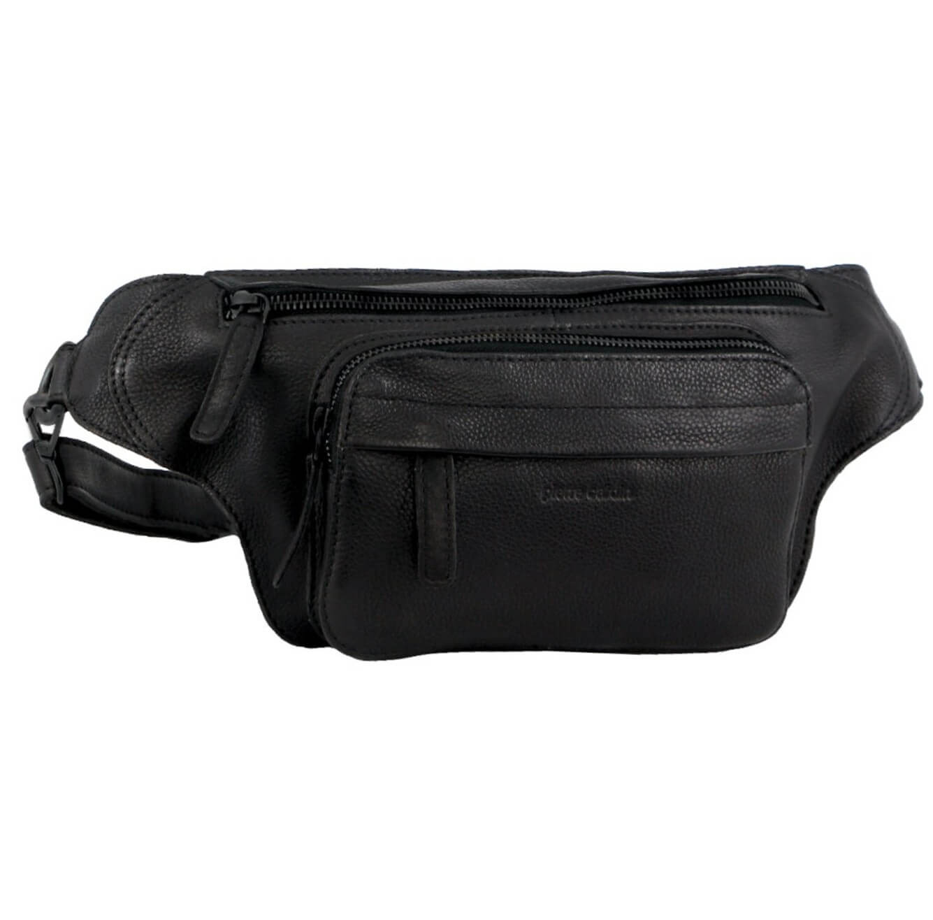 Pierre Cardin Unisex Italian Rustic Leather Belt Bag in Black