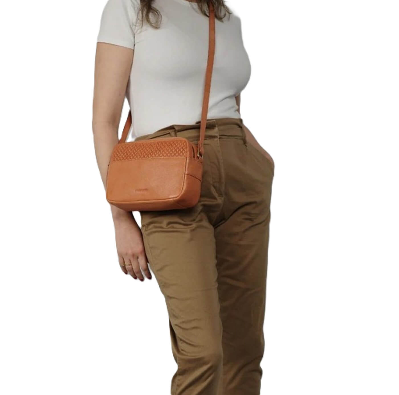 Pierre Cardin Diamond Pattern Embossed Crossbody Bag in Apricot