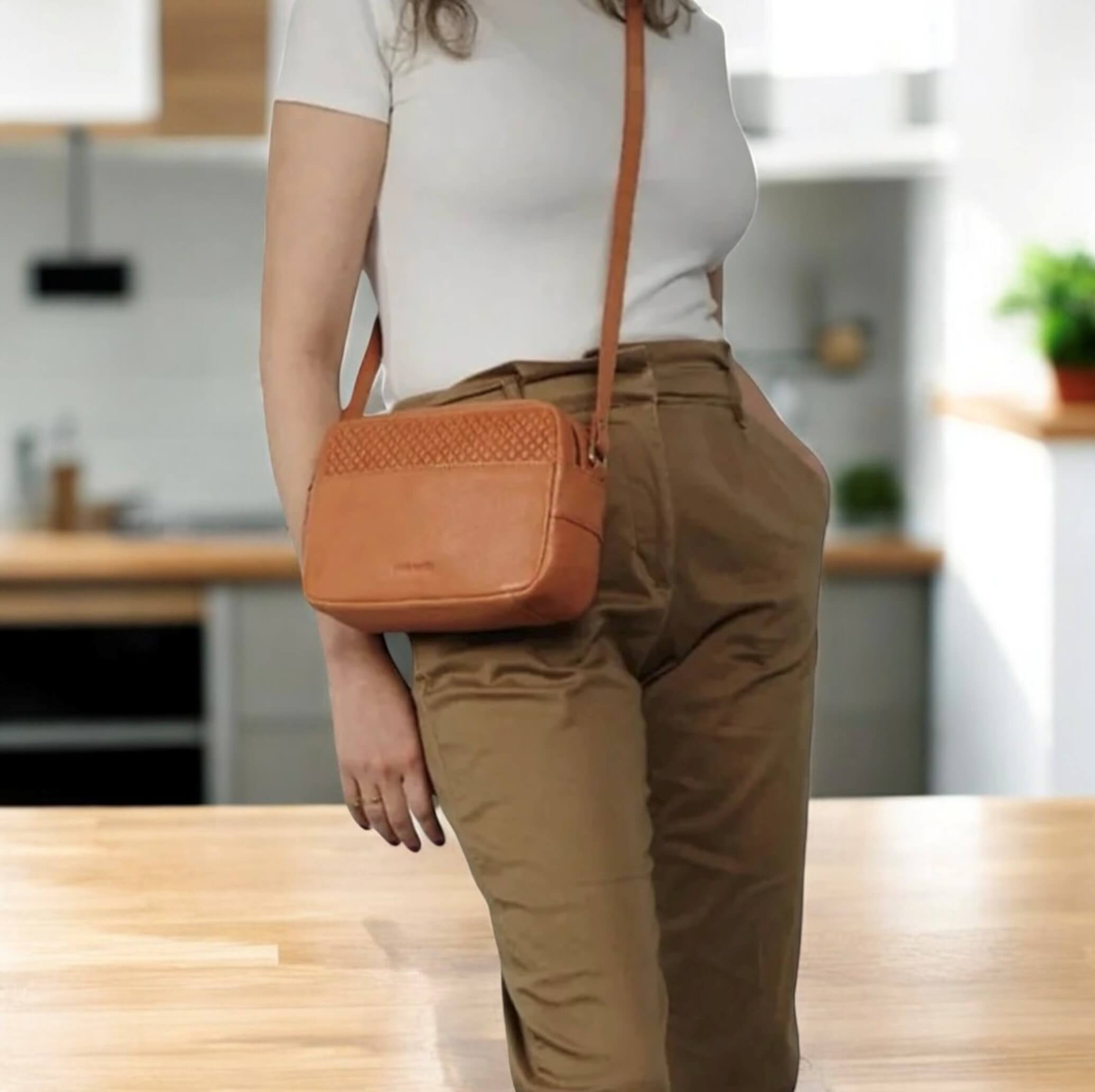 Pierre Cardin Diamond Pattern Embossed Crossbody Bag in Apricot