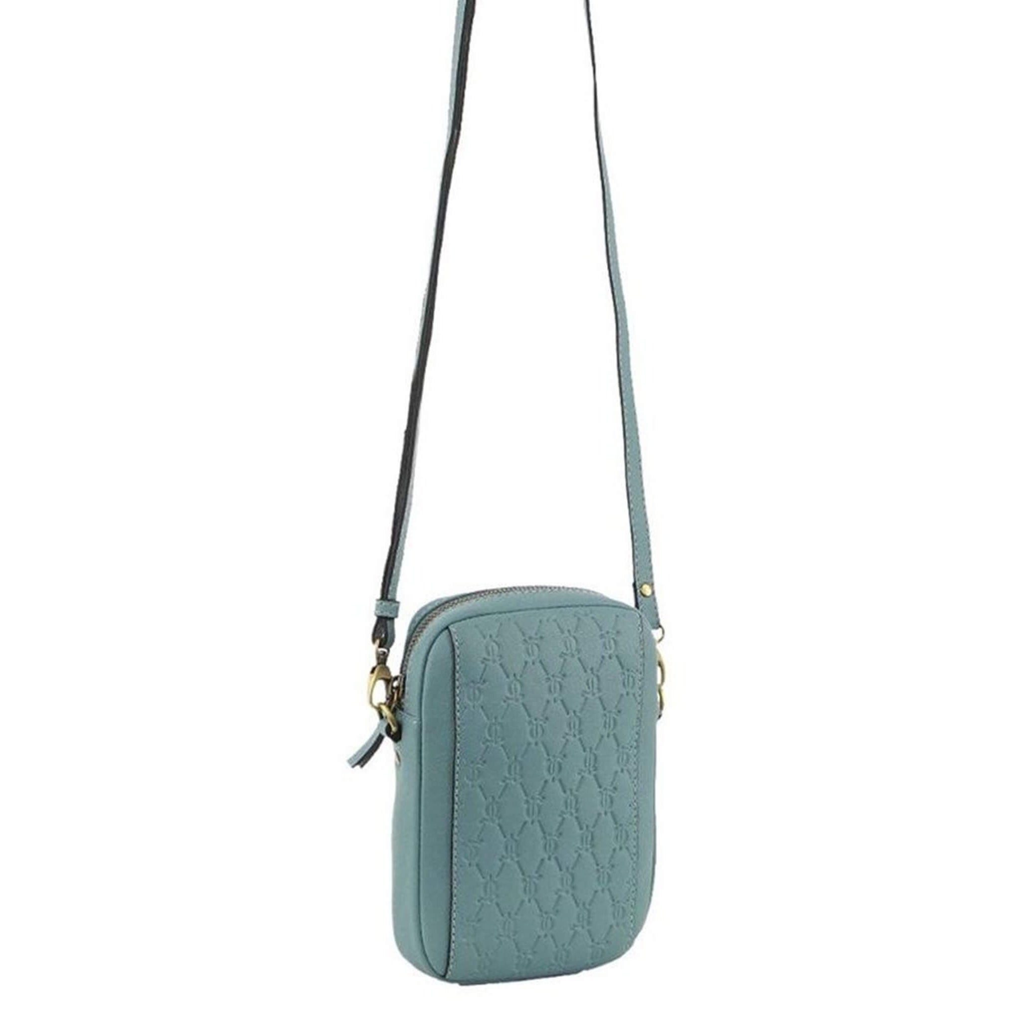 Pierre Cardin RFID Ladies Textured Leather Phone Bag in Blue