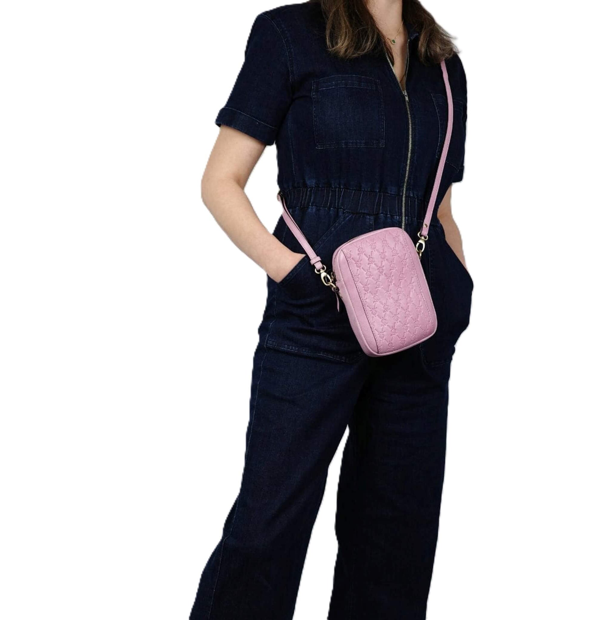 Pierre Cardin Ladies Leather Textured Phone Bag in Pink