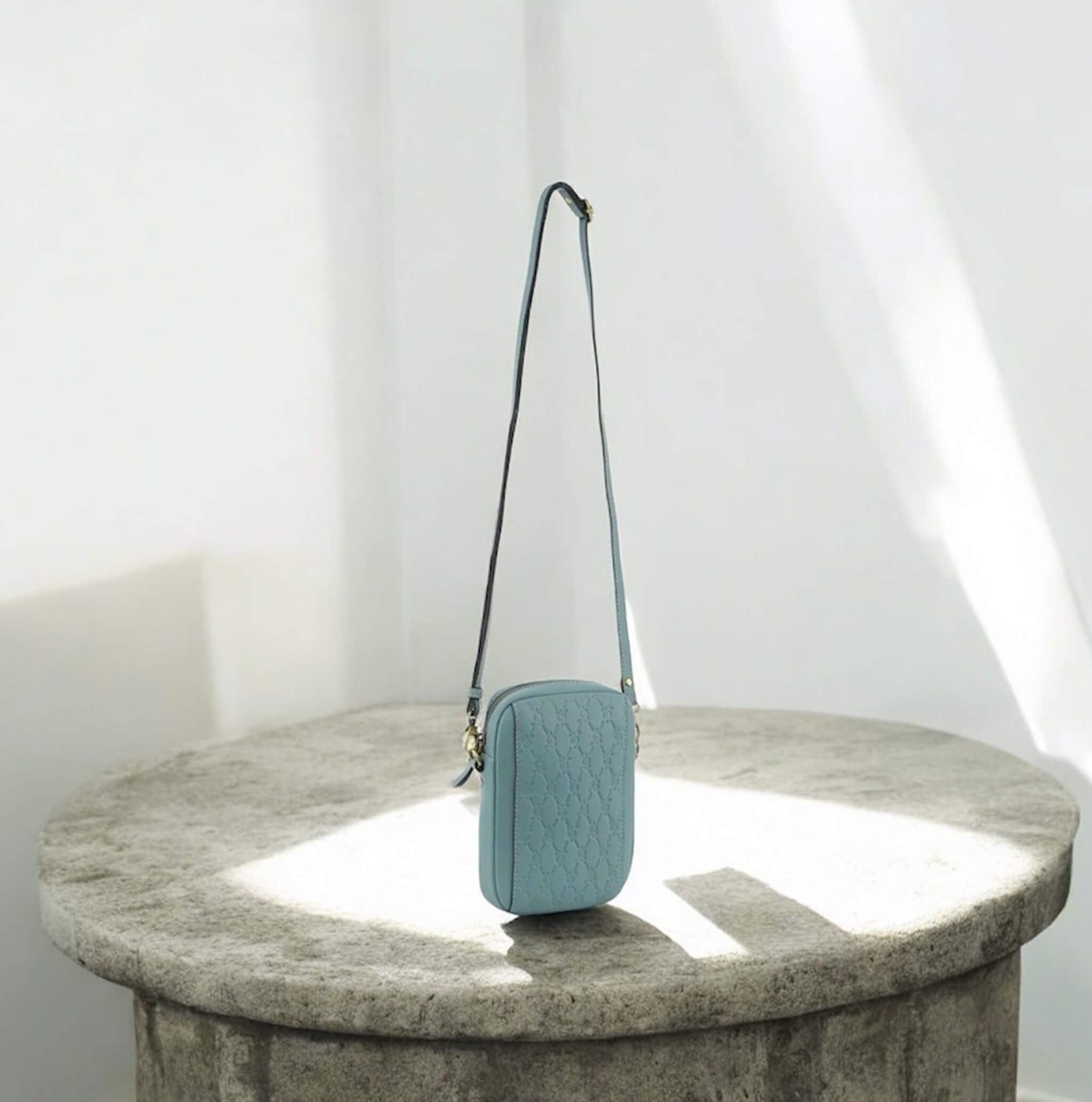 Pierre Cardin RFID Ladies Textured Leather Phone Bag in Blue