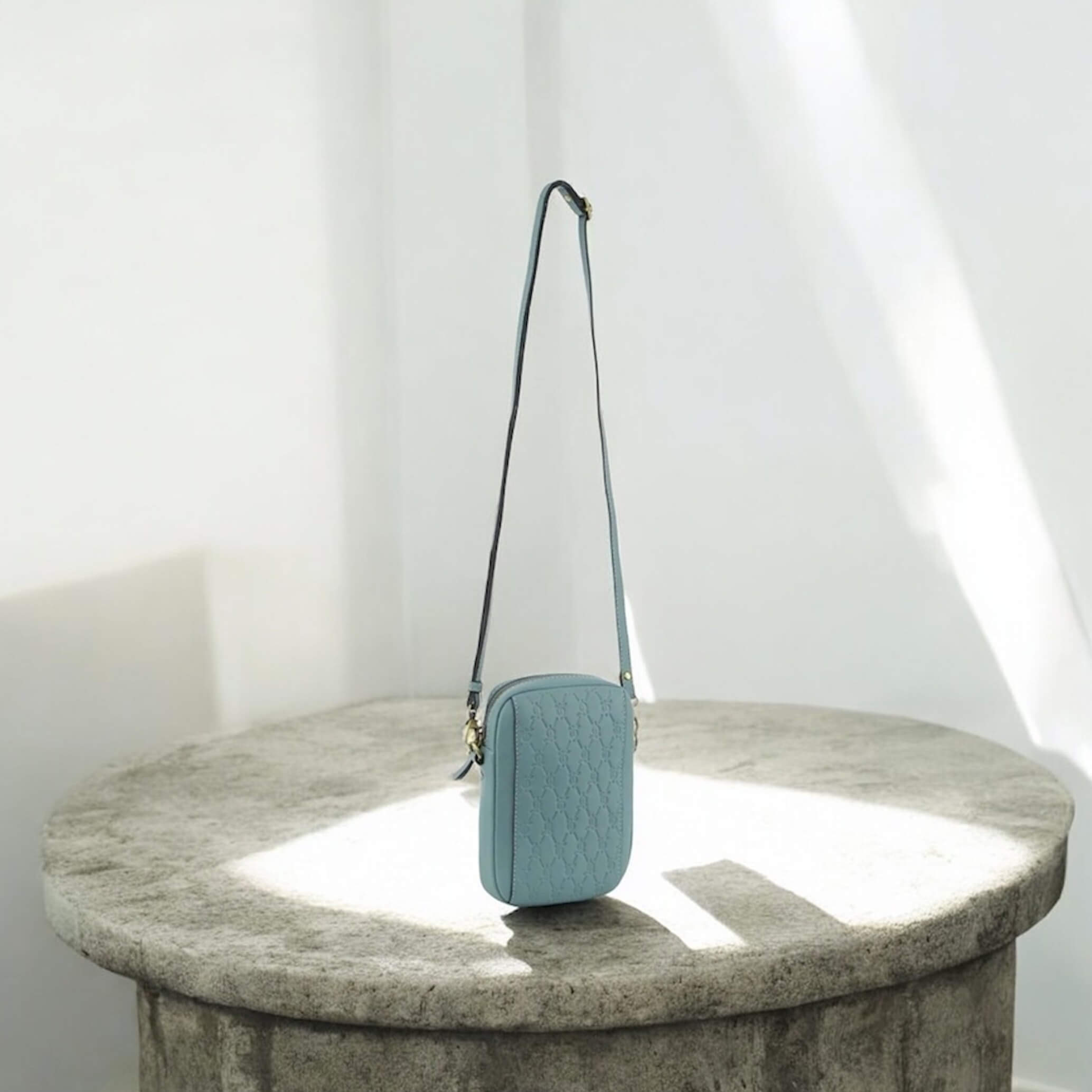 Pierre Cardin RFID Ladies Textured Leather Phone Bag in Blue