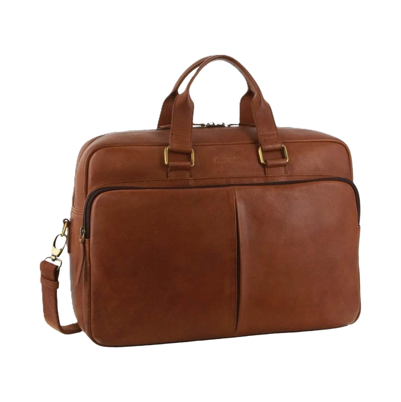 Pierre Cardin Men’s Rustic Leather Business-Laptop Bag in Cognac