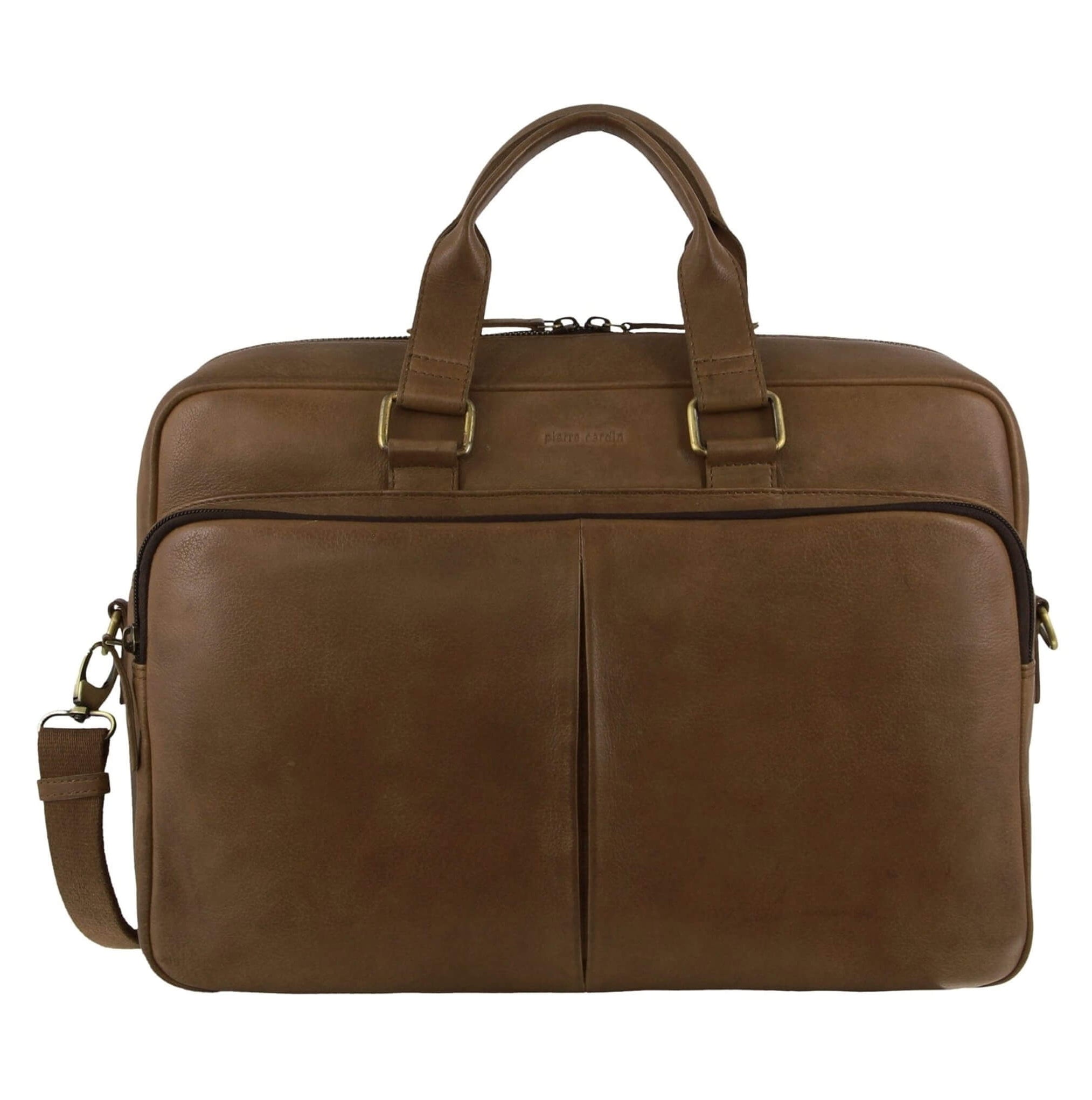 Pierre Cardin Mens Rustic Leather Business-Laptop Bag in Oak