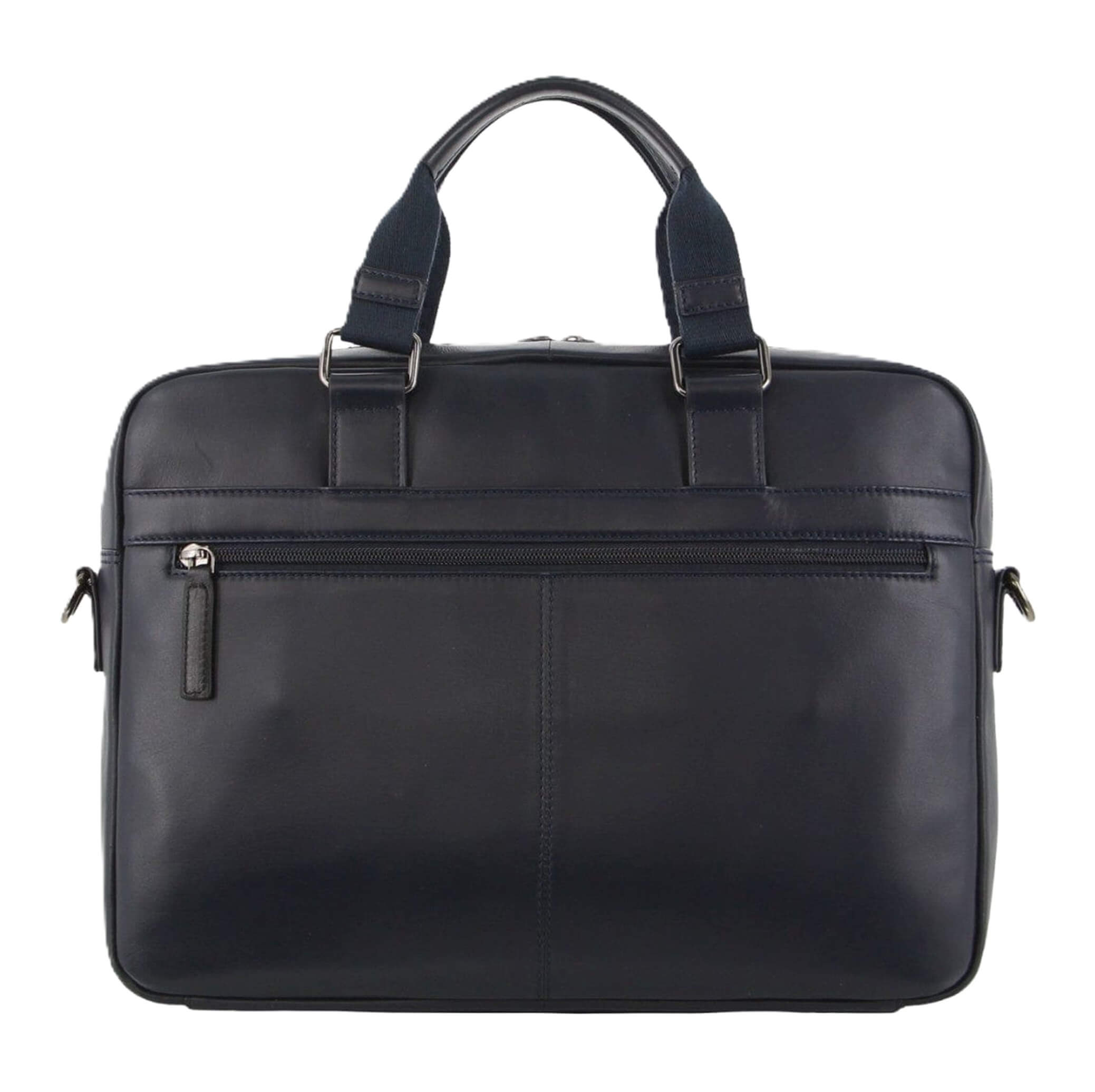 Pierre Cardin Mens Leather Business Laptop Bag in Black/Navy