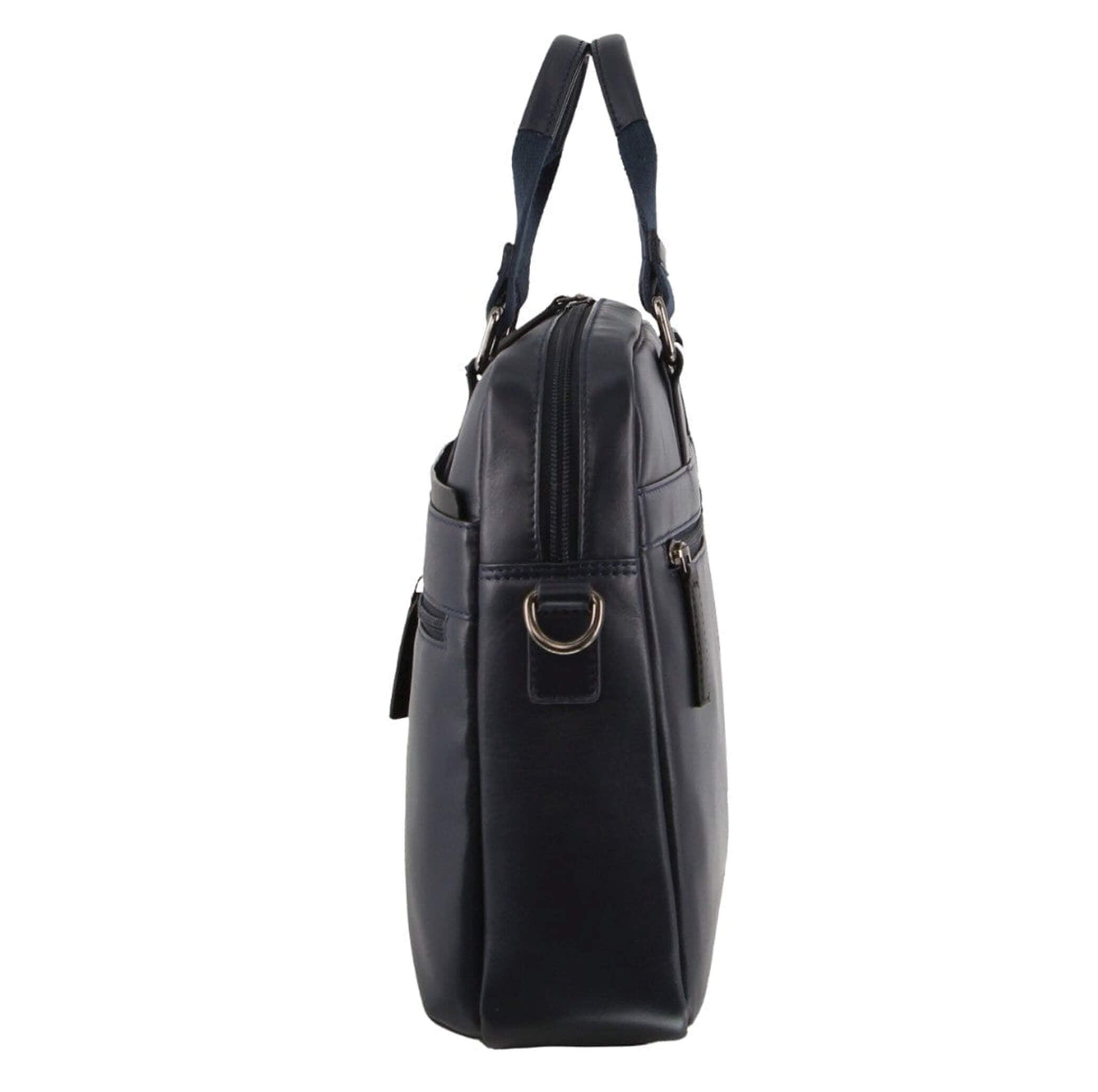Pierre Cardin Mens Leather Business Laptop Bag in Black/Navy