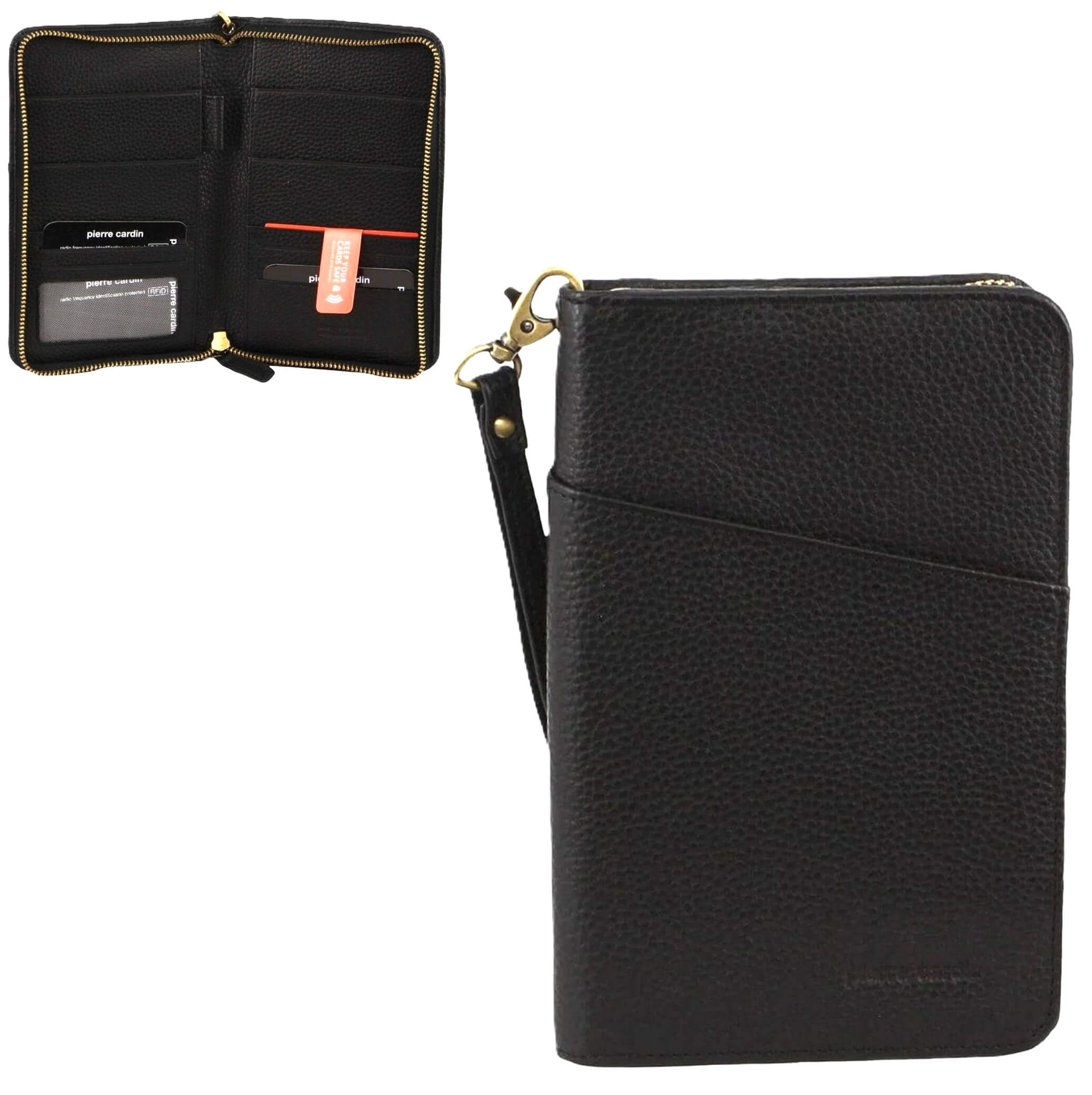 Pierre Cardin Genuine Italian Leather Passport Wallet in Black