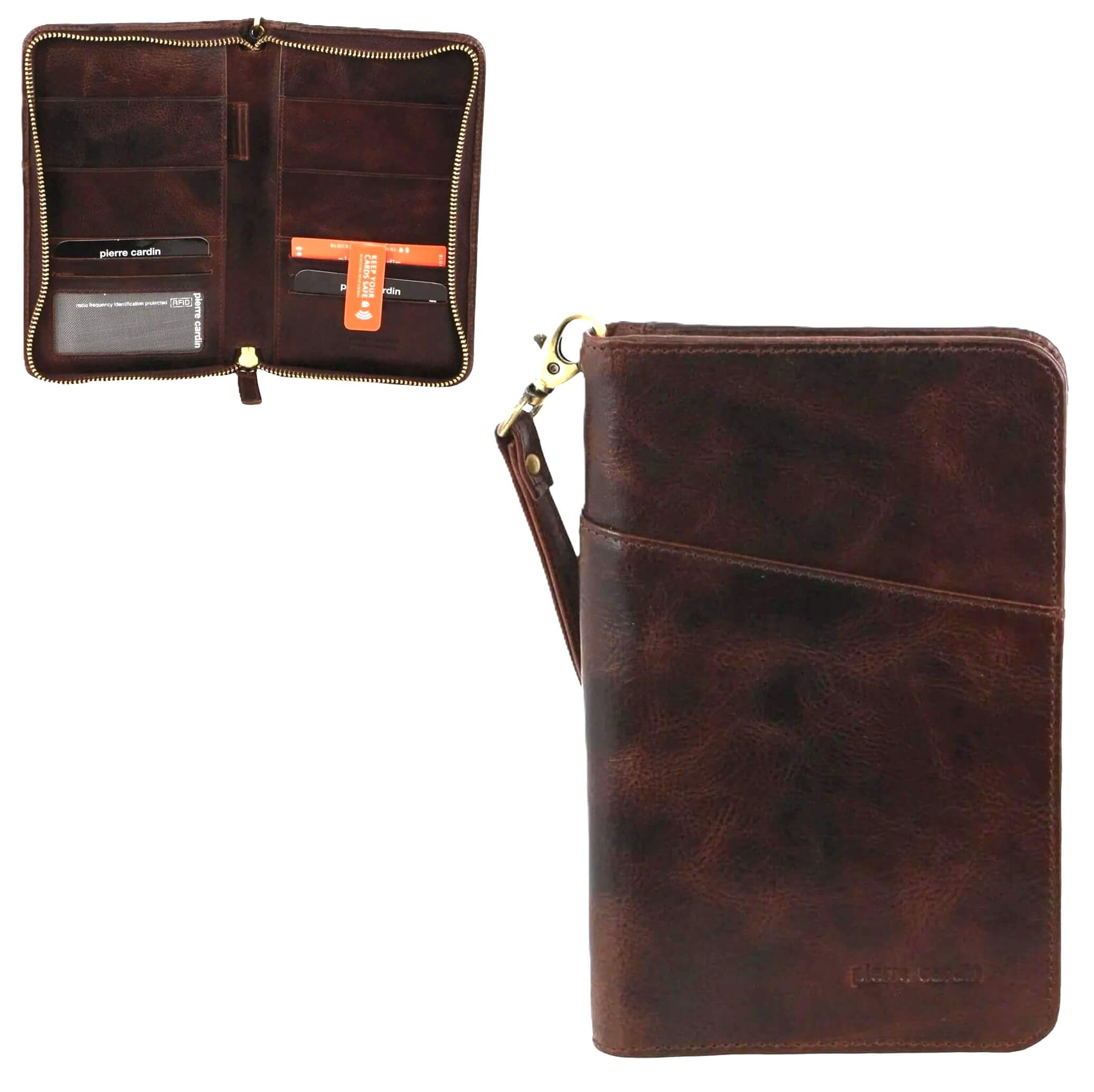 Pierre Cardin Genuine Italian Leather Passport Wallet in Chocolate