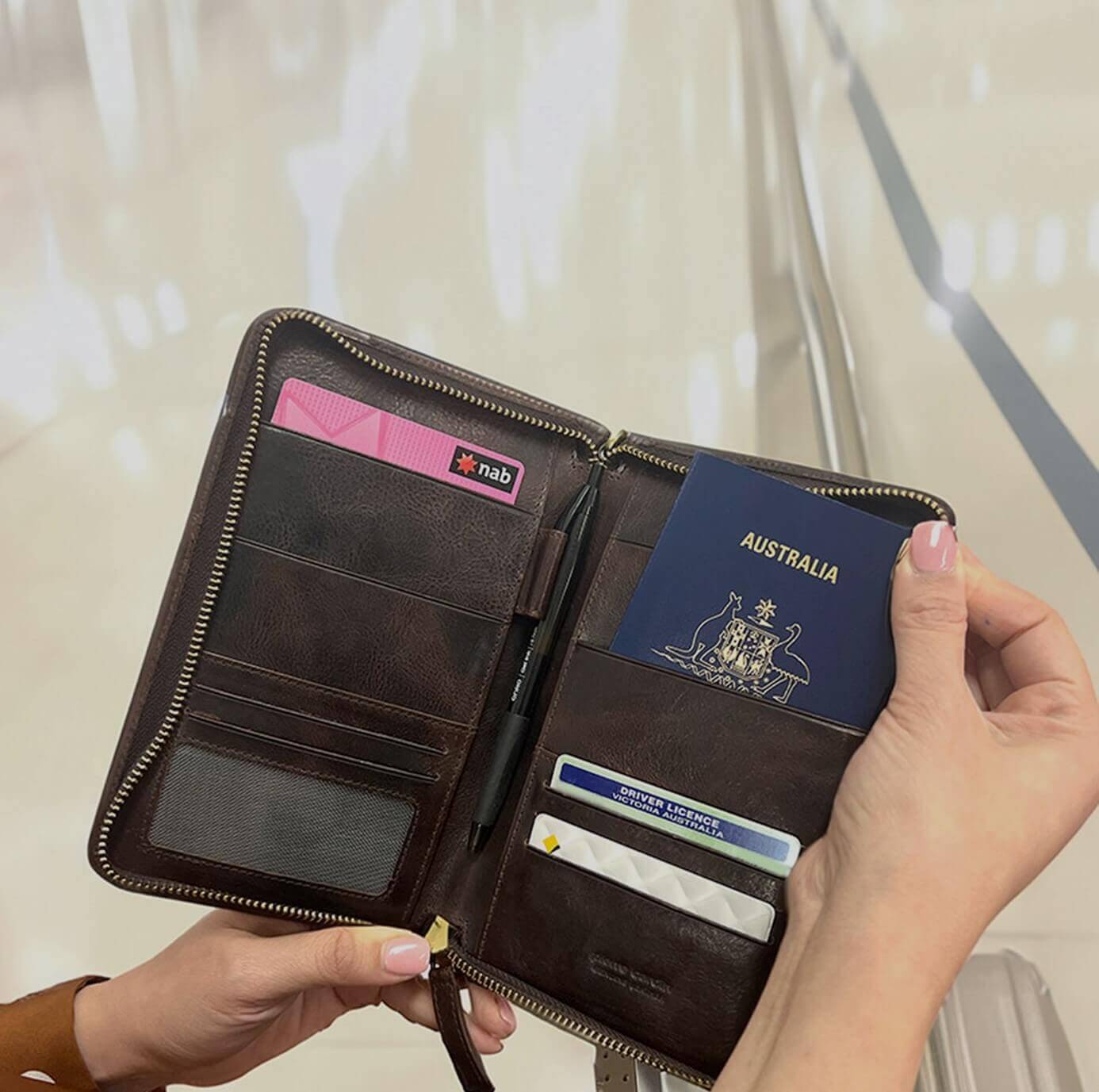 Pierre Cardin Genuine Italian Leather Passport Wallet in Chocolate