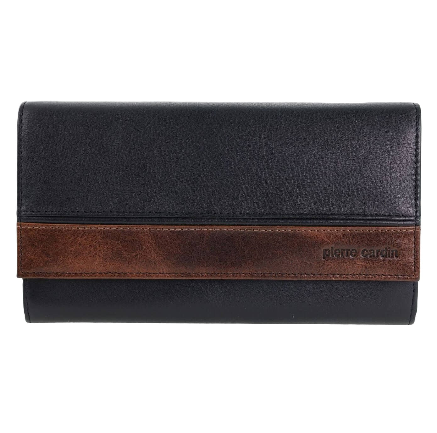 Pierre Cardin Ladies Rustic Leather Bi-fold Wallet in Black/Cognac