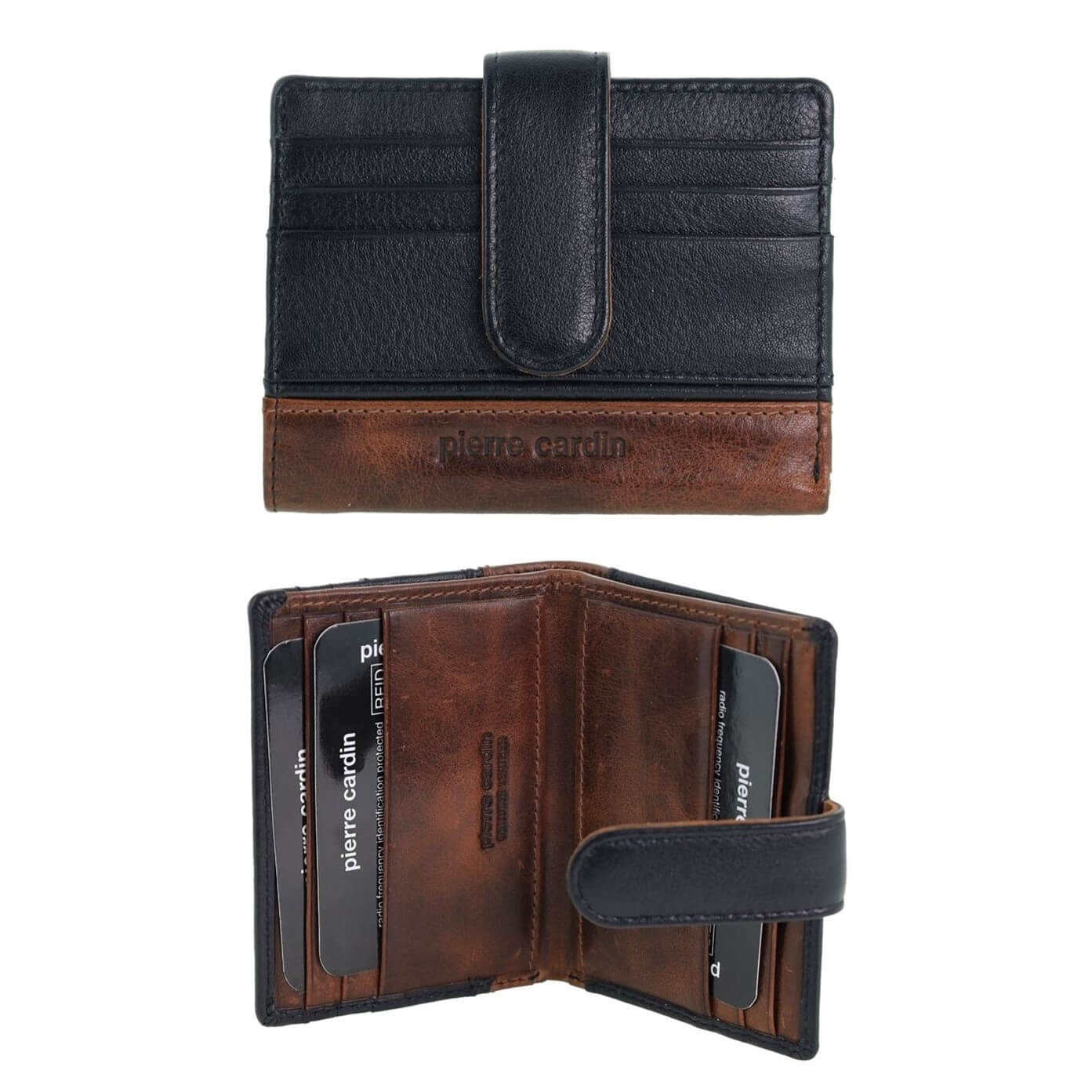 Pierre Cardin Ladies Streamline Leather Tab Wallet in Black & Cognacs