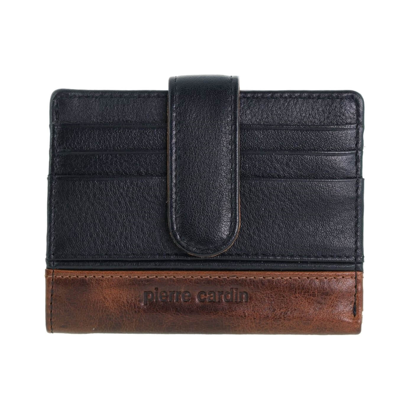 Pierre Cardin Ladies Streamline Leather Tab Wallet in Black & Cognac