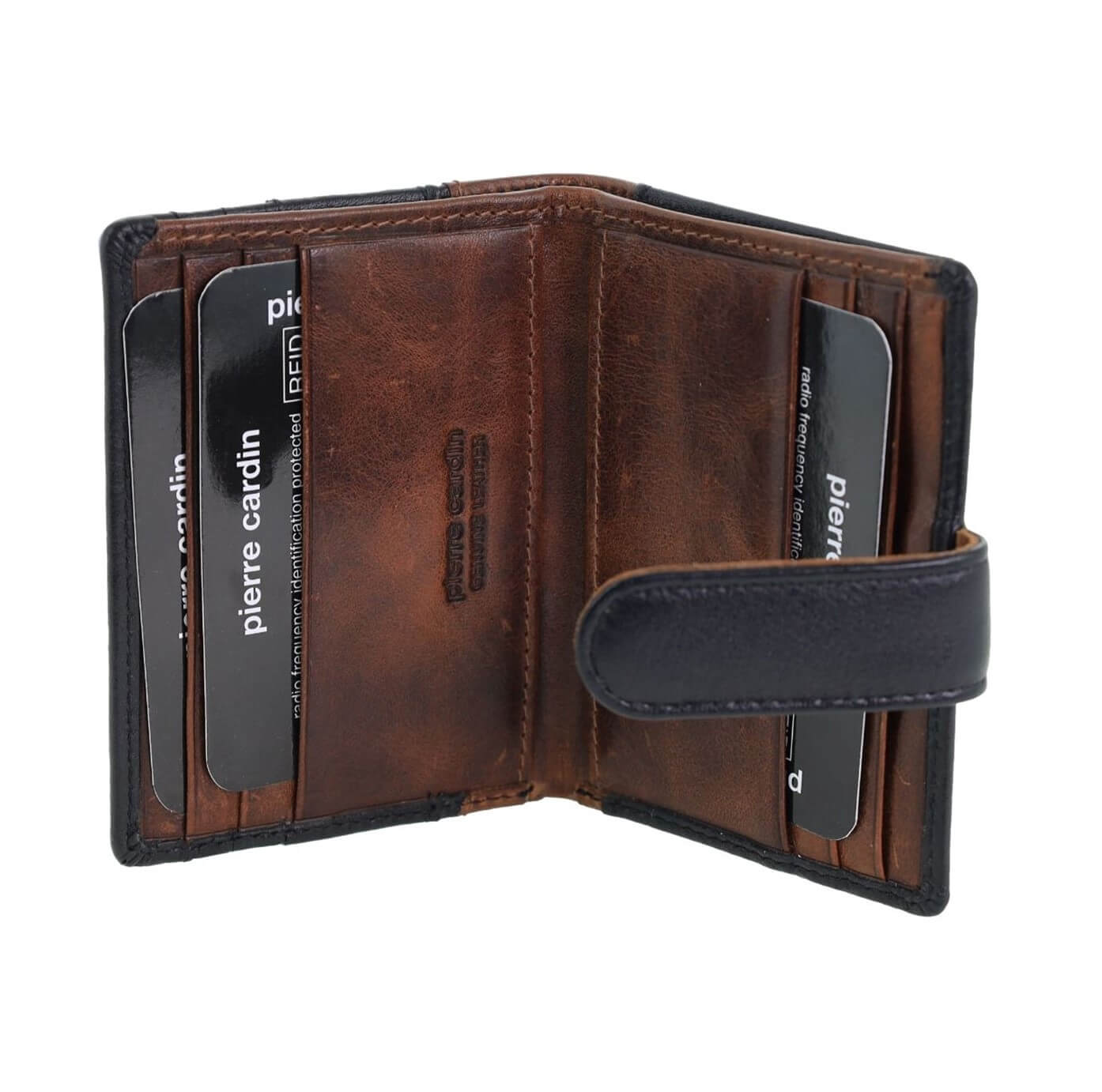 Pierre Cardin Ladies Streamline Leather Tab Wallet in Black & Cognacs