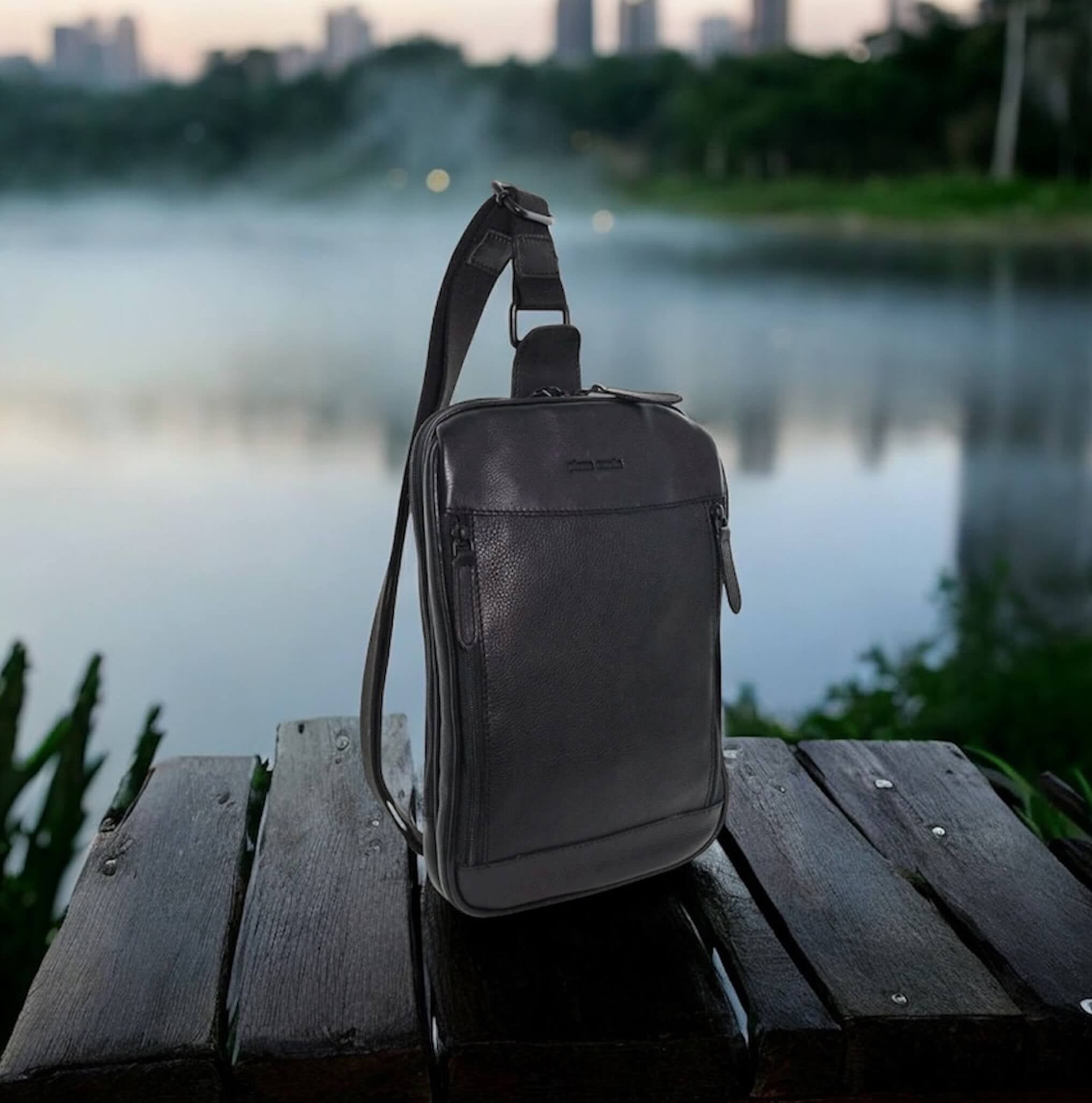 Pierre Cardin Men’s Leather Crossbody-Sling Bag in Black