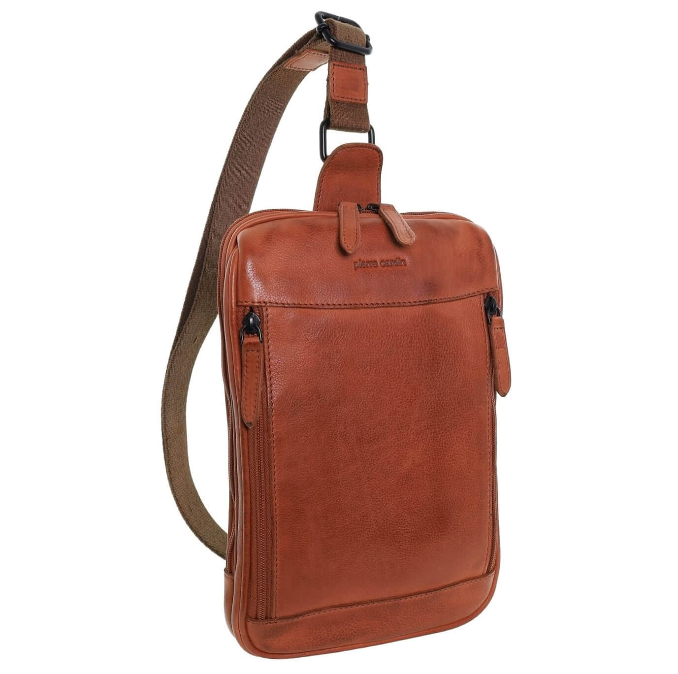 Pierre Cardin Men’s Leather Crossbody-Sling Bag in Cognac