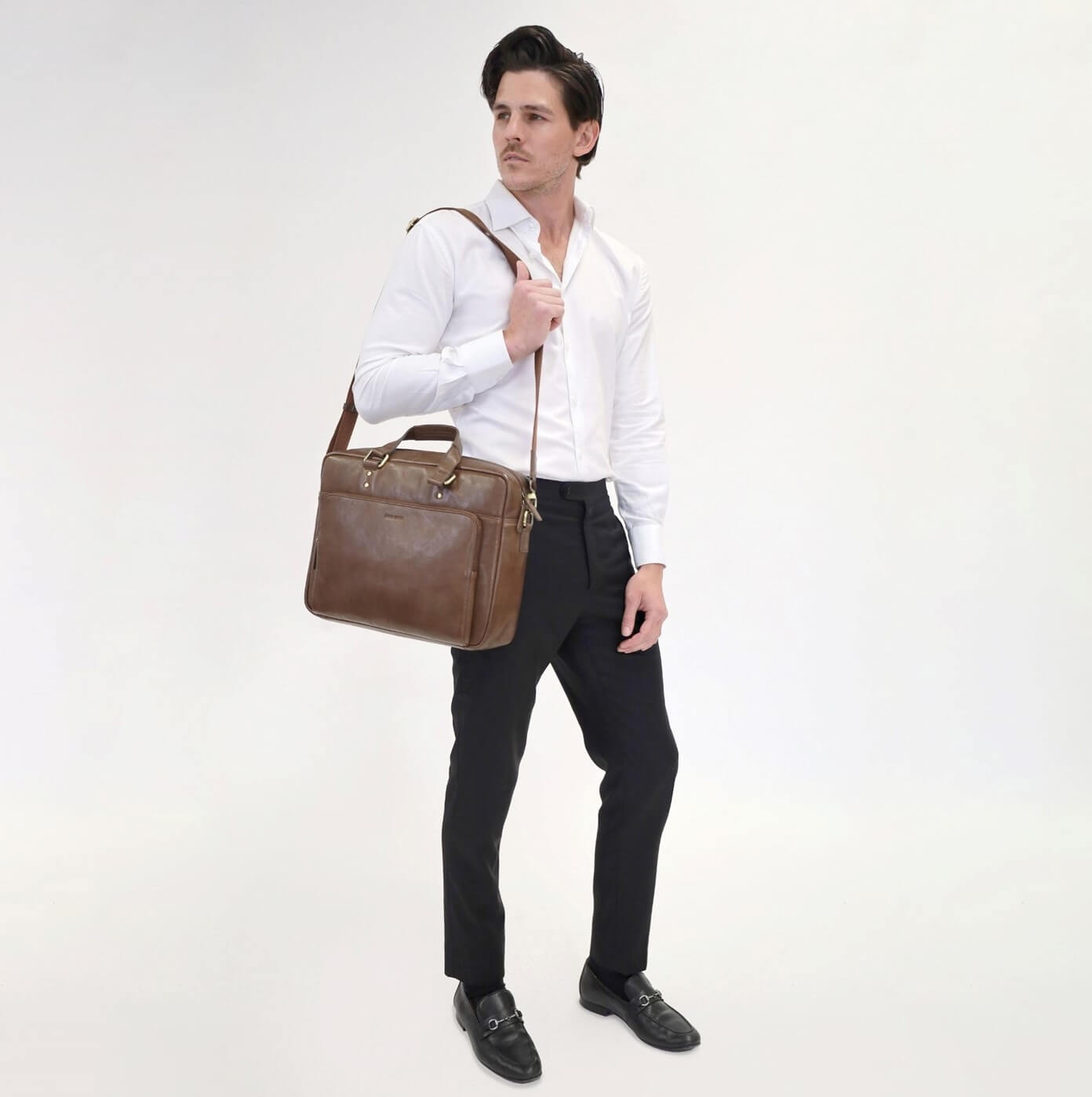 Pierre Cardin Men’s Rustic Leather Business-Laptop Bag in Oak