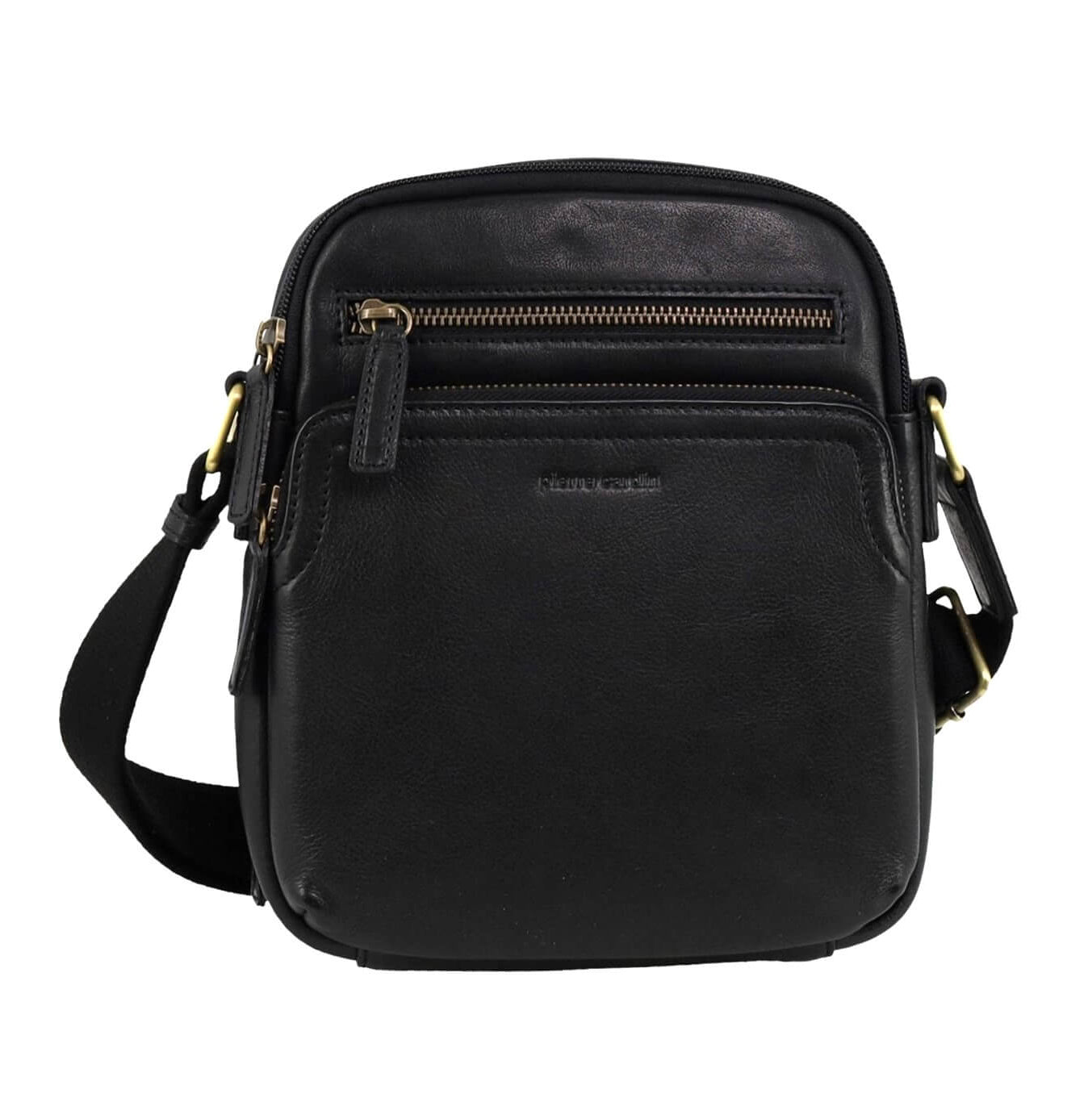 Pierre Cardin Men’s Leather Compact Crossbody Bag – Black