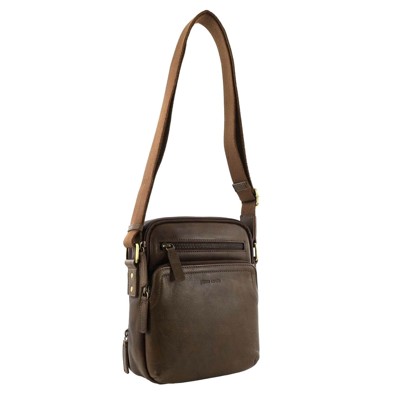Pierre Cardin Men’s Leather Compact Crossbody Bag in Oak