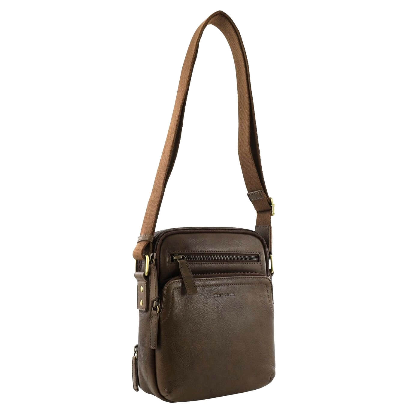 Pierre Cardin Men’s Leather Compact Crossbody Bag in Oak