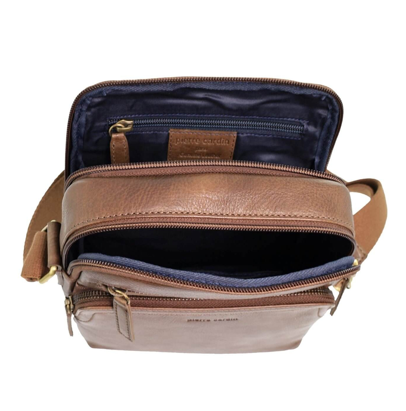 Pierre Cardin Men’s Leather Compact Crossbody Bag in Oak