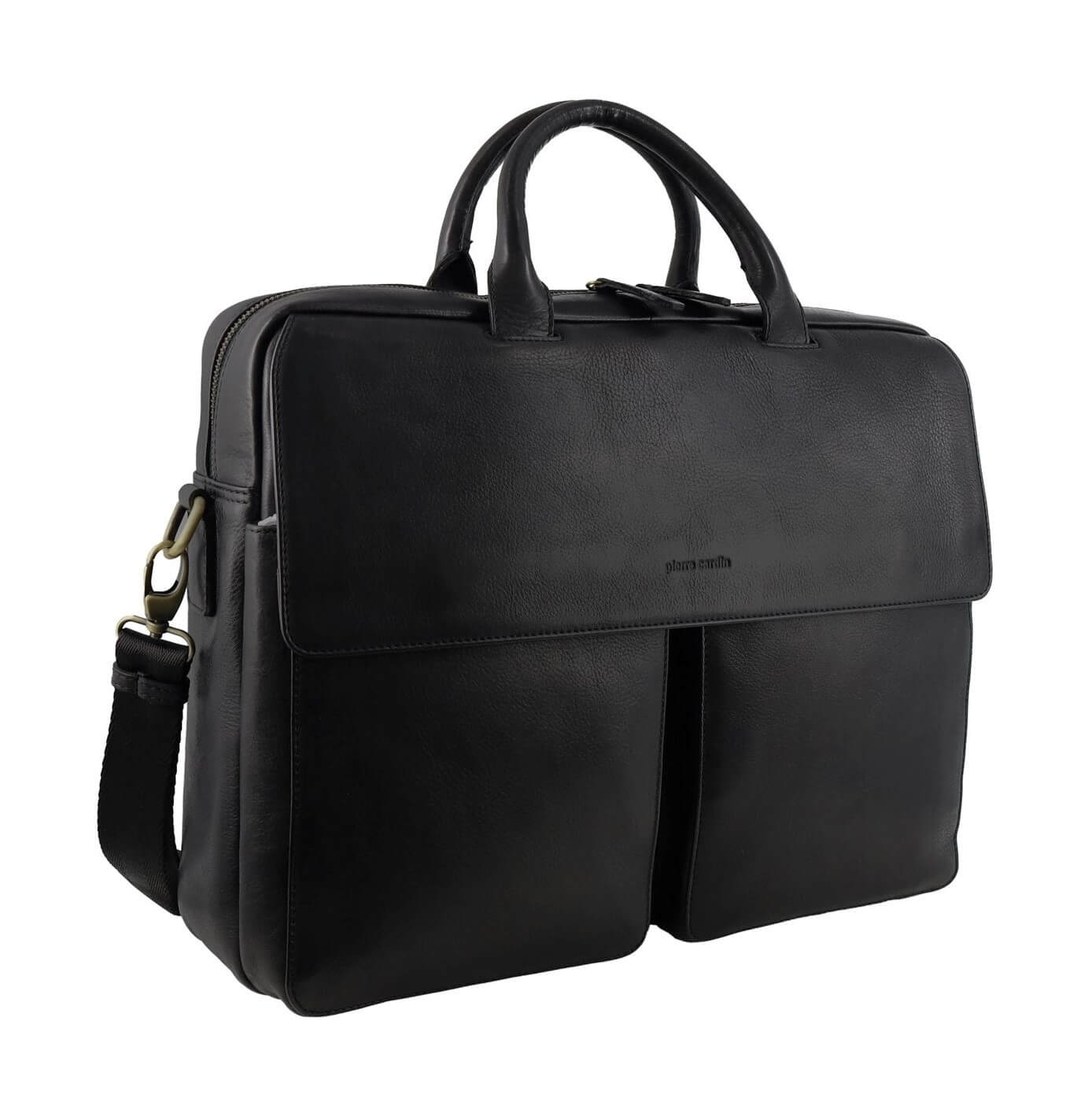 Pierre Cardin Men’s Leather Messenger-Laptop Bag in Black
