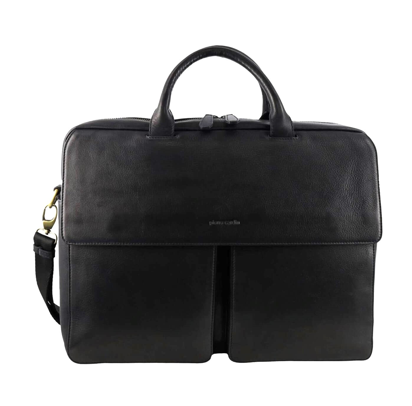 Pierre Cardin Men’s Leather Messenger-Laptop Bag in Black