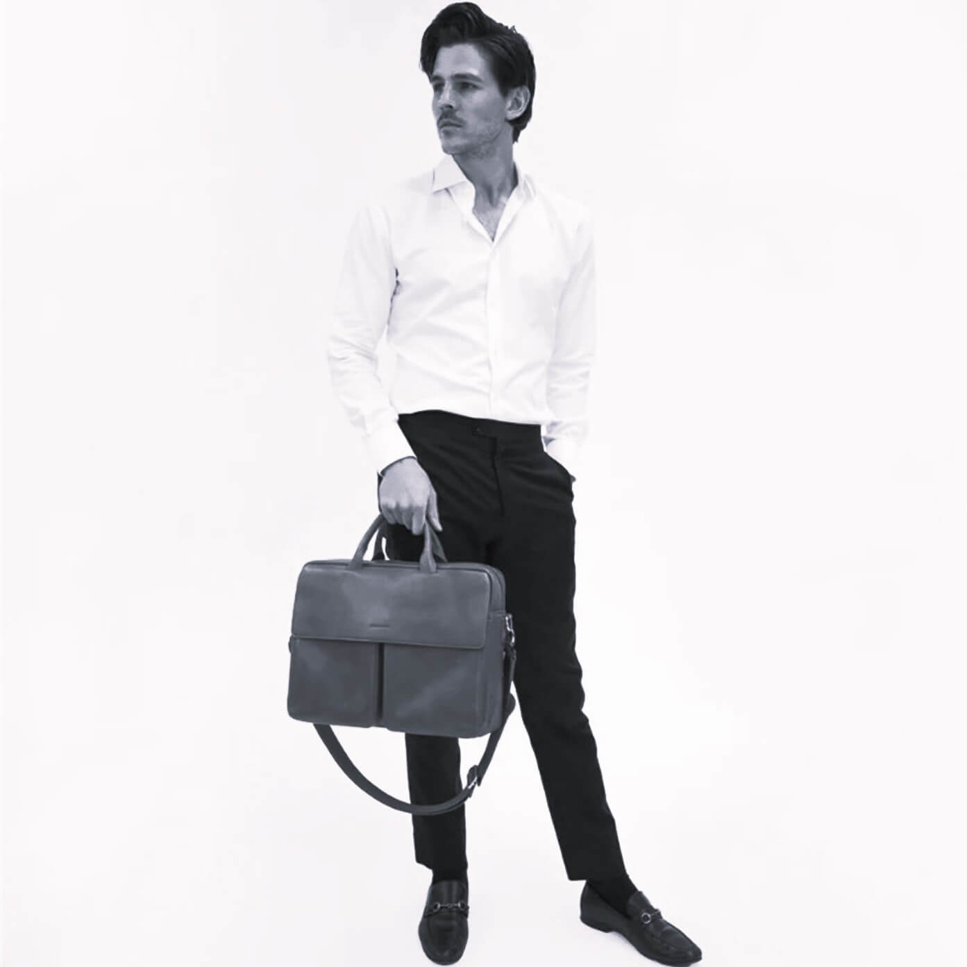 Pierre Cardin Men’s Leather Messenger-Laptop Bag in Black