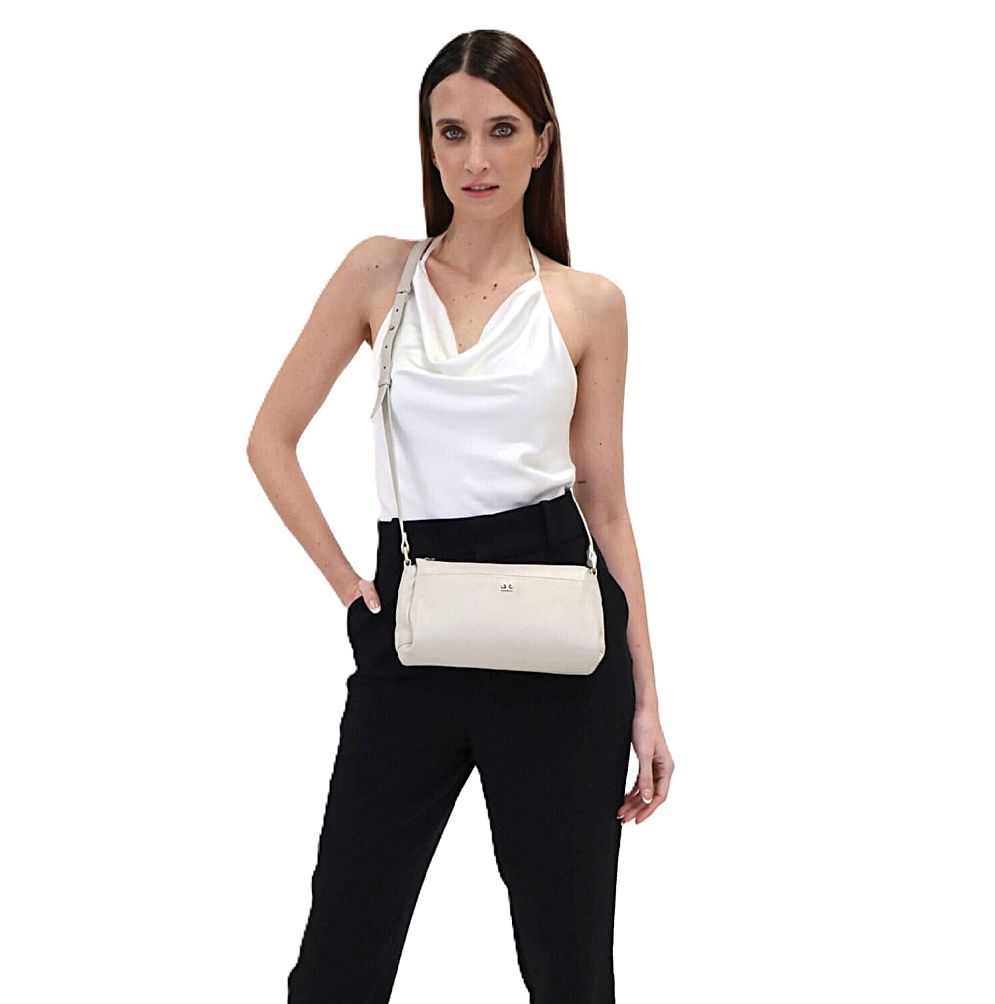 Pierre Cardin Ladies Leather Durable Crossbody Bag in Bone