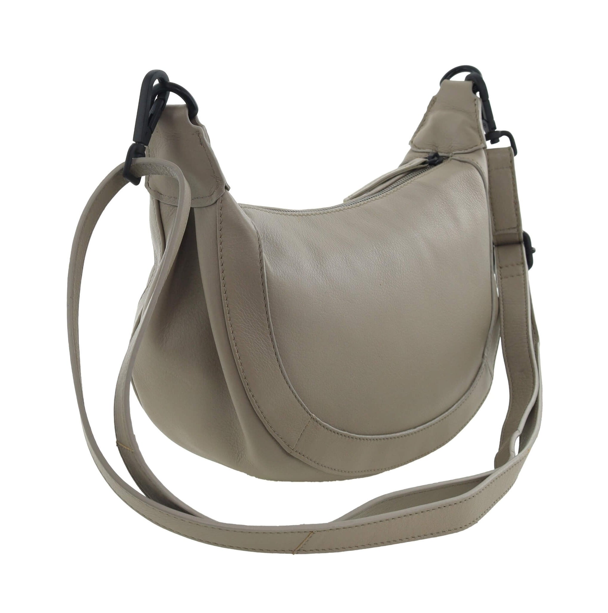 Pierre Cardin Ladies Leather Crescent Crossbody Bag in Taupe