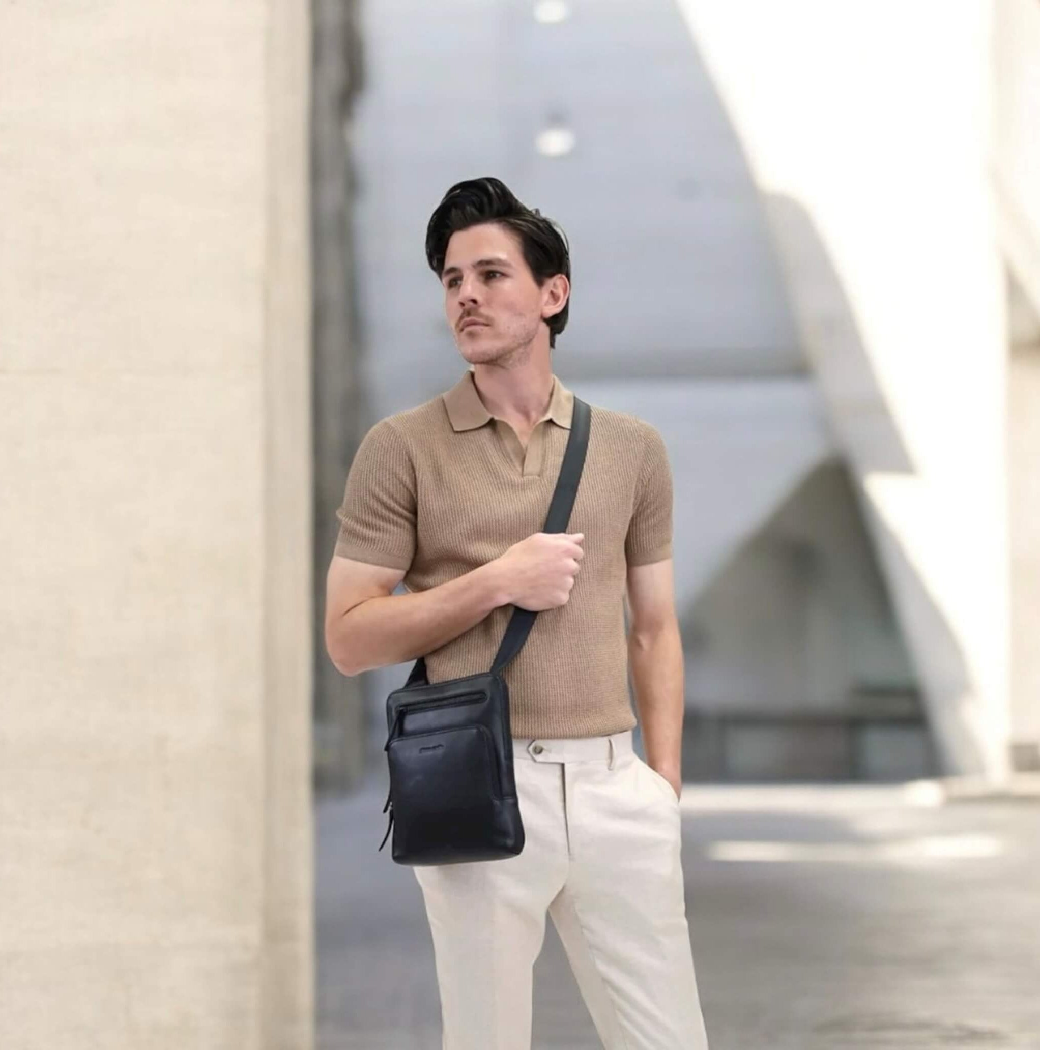 Pierre Cardin Men’s Leather Casual Crossbody Bag in Black