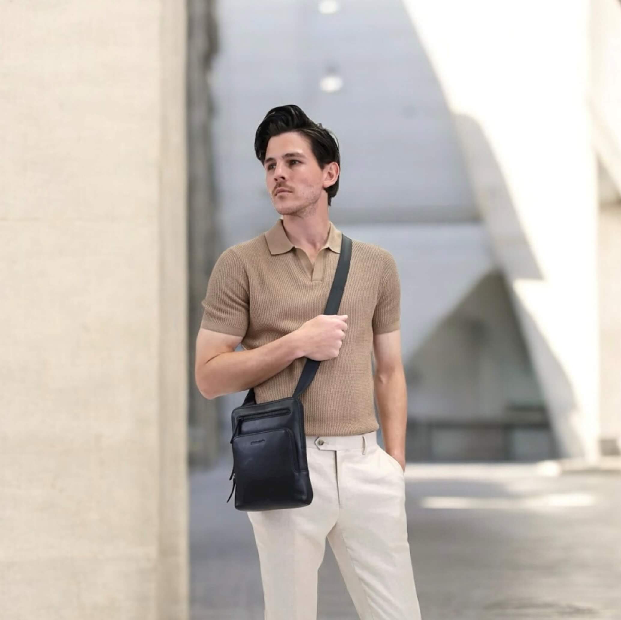 Pierre Cardin Men’s Leather Casual Crossbody Bag in Black