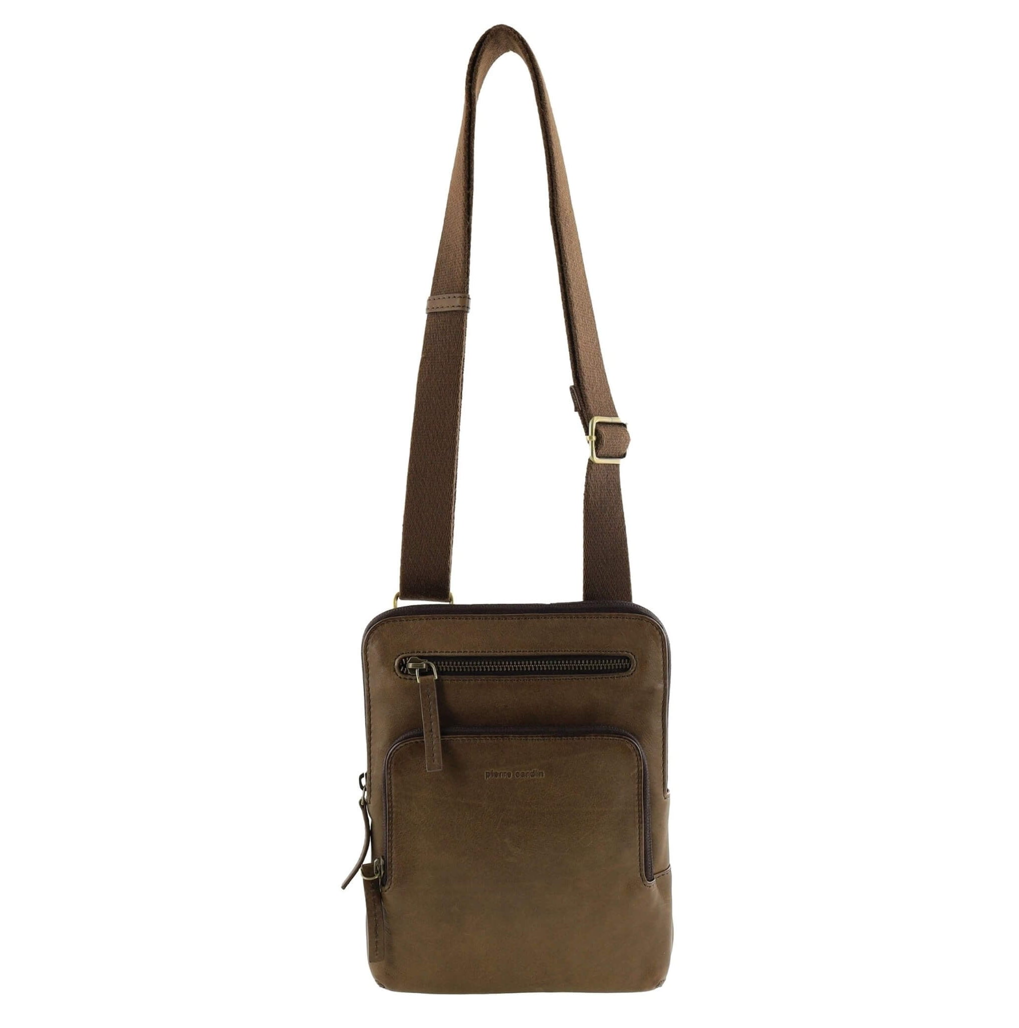 Pierre Cardin Mens Leather Casual Crossbody Bag in Oak