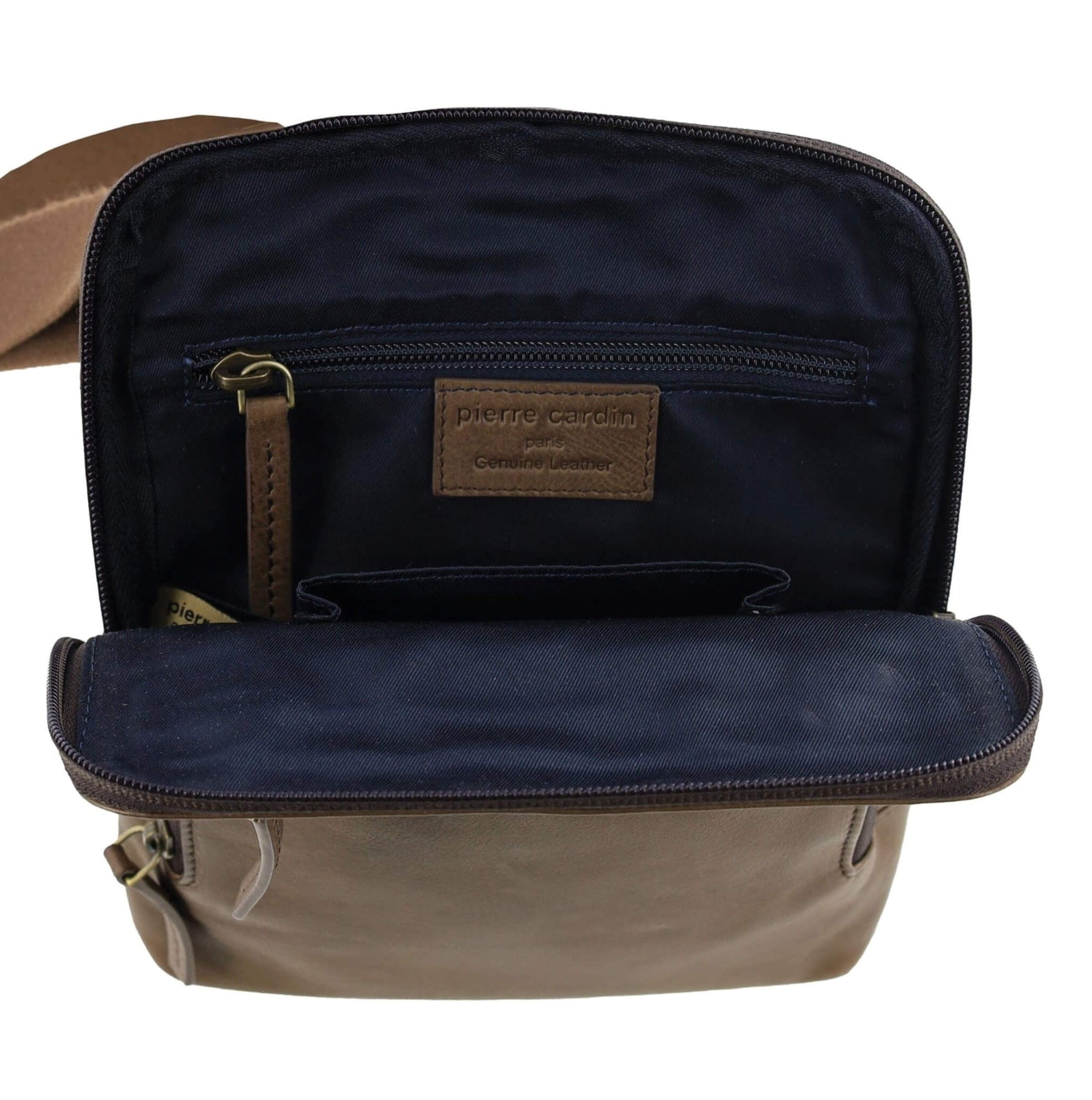 Pierre Cardin Mens Leather Casual Crossbody Bag in Oak