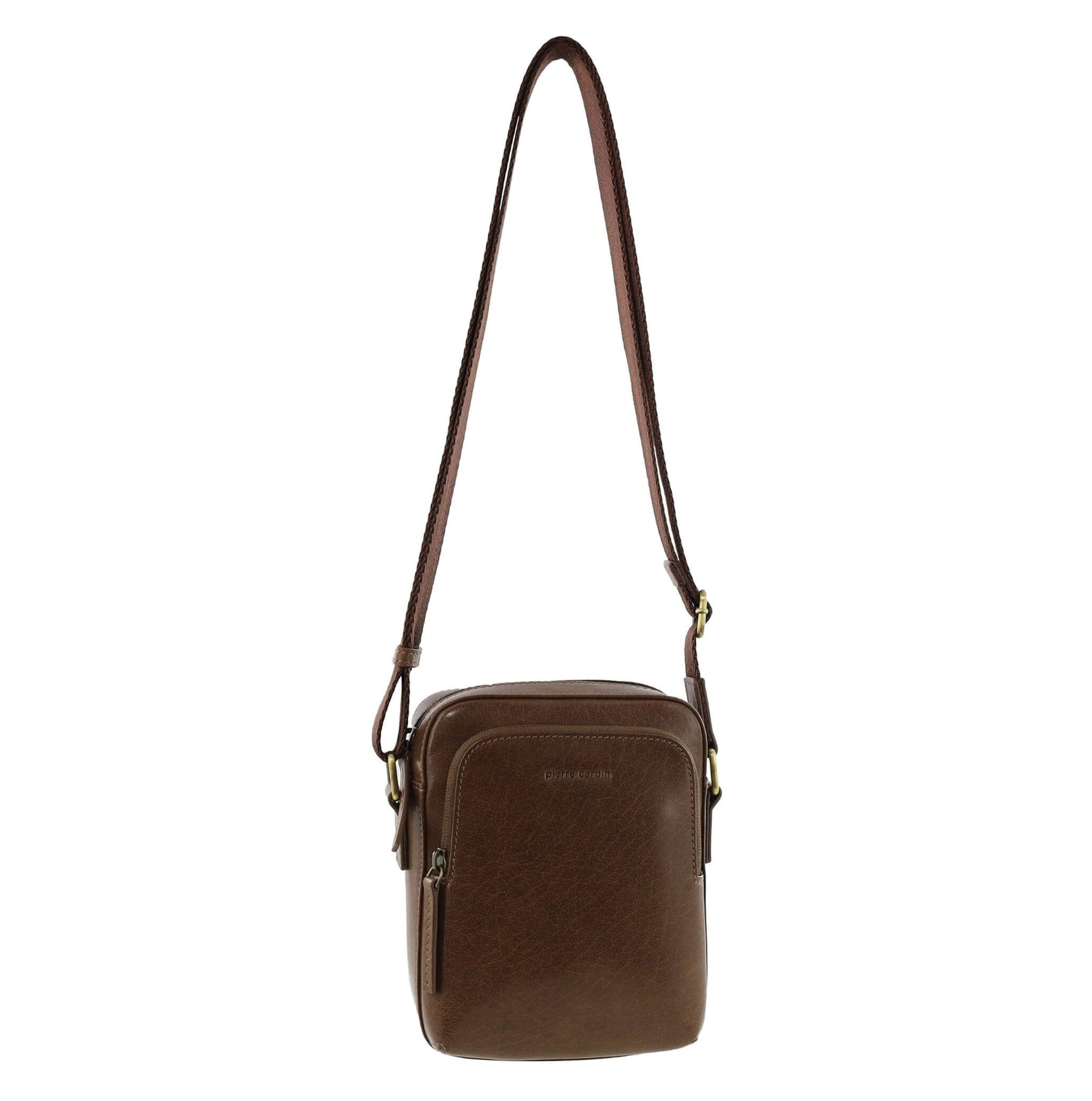 Pierre Cardin Mens Genuine Leather Classic Crossbody Bag in Oak