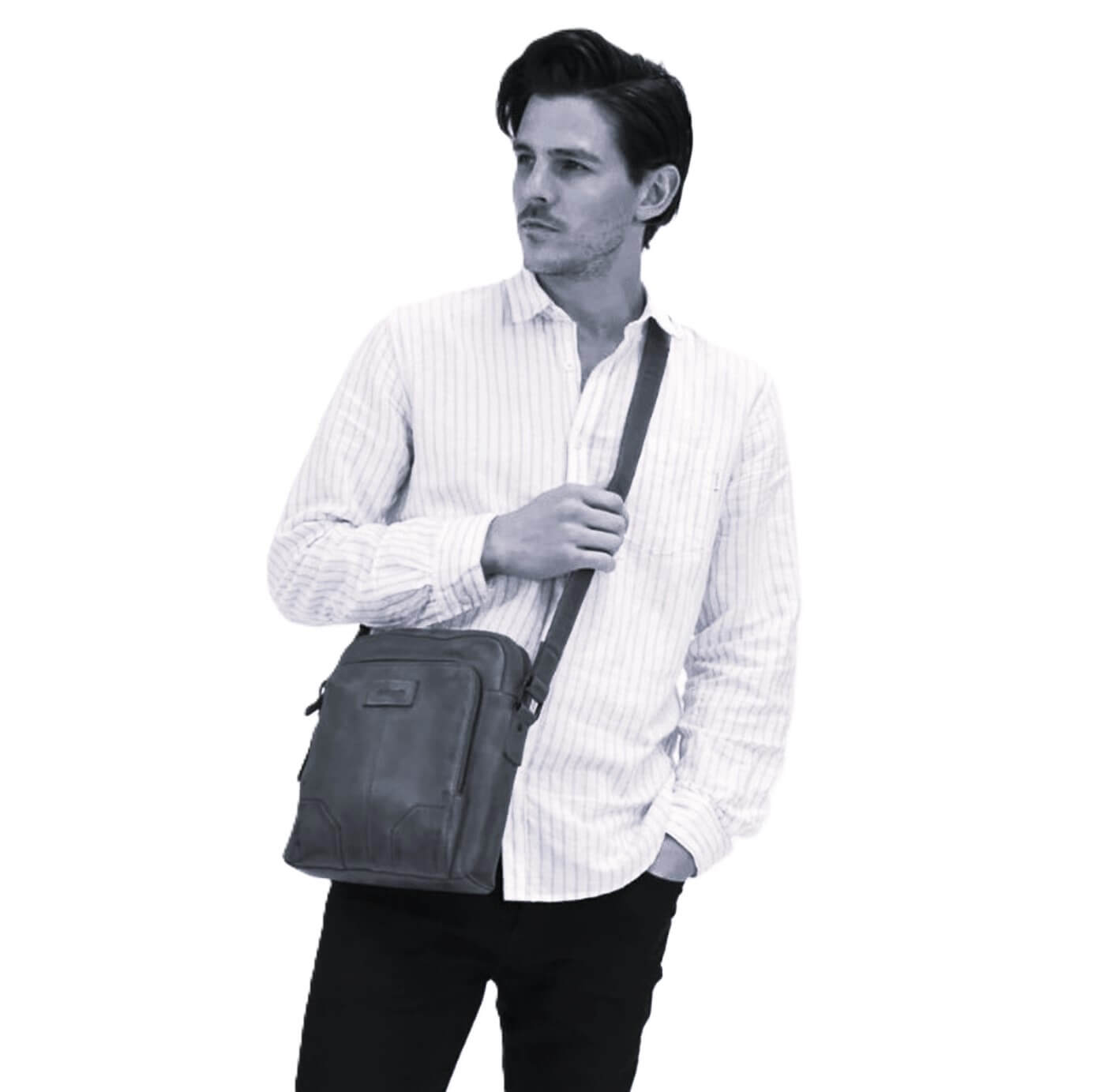 Pierre Cardin Men’s Rustic Leather Crossbody Bag in Black