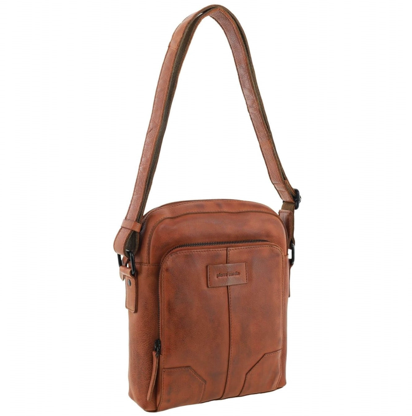 Pierre Cardin Men’s Rustic Leather Crossbody Bag in Cognac