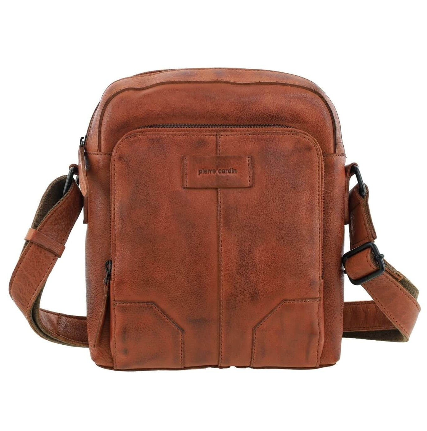 Pierre Cardin Men’s Rustic Leather Crossbody Bag in Cognac