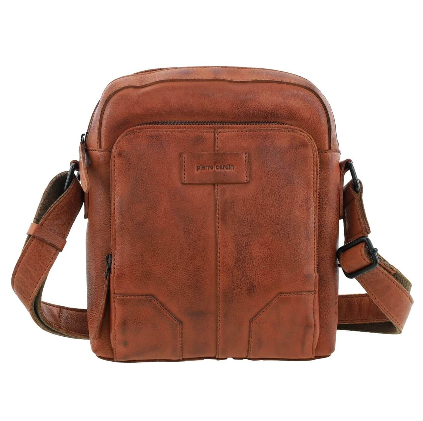 Pierre Cardin Men’s Rustic Leather Crossbody Bag in Cognac