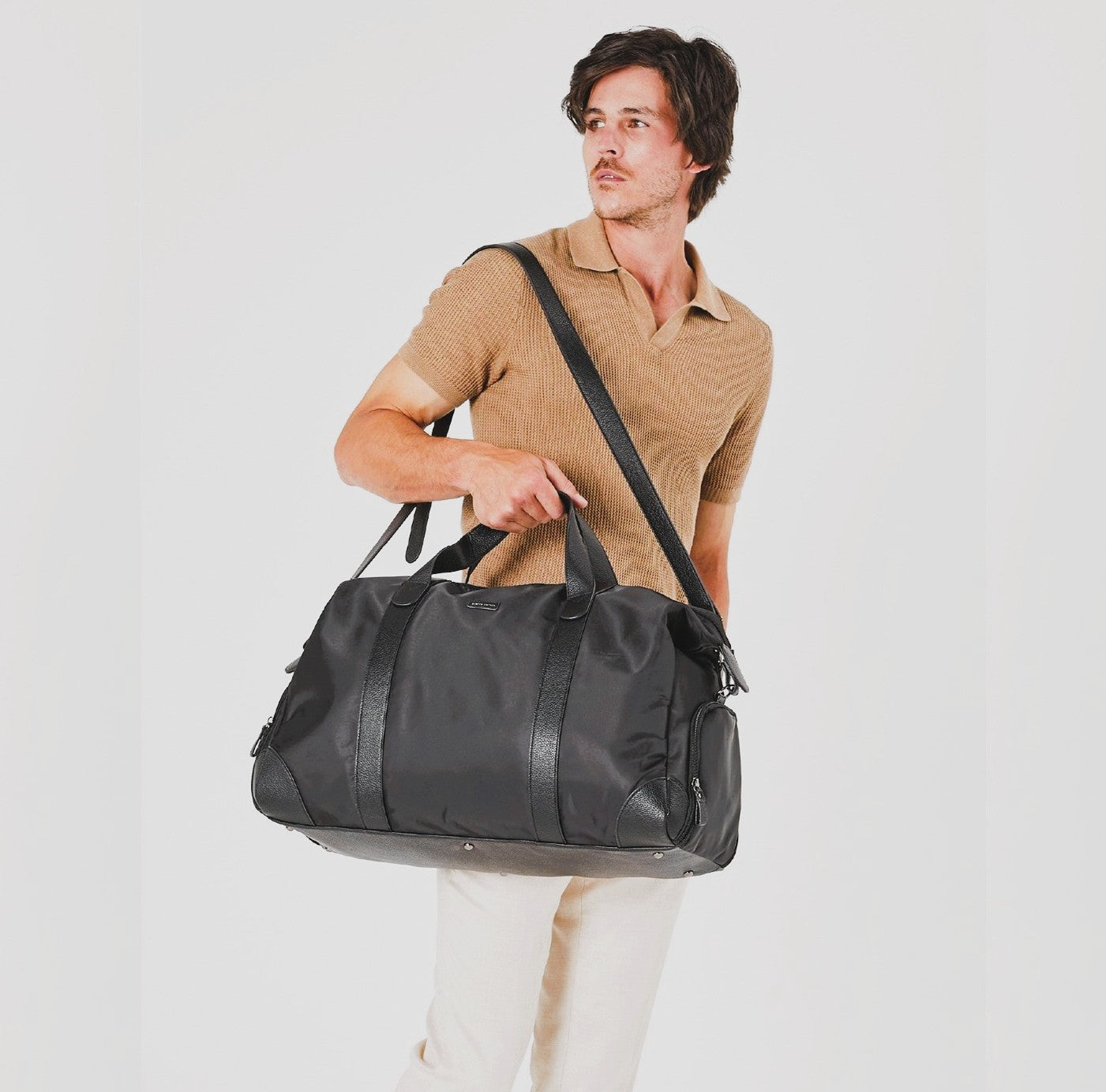 Pierre Cardin Nylon Adventurous Overnight-Travel Bag in Black