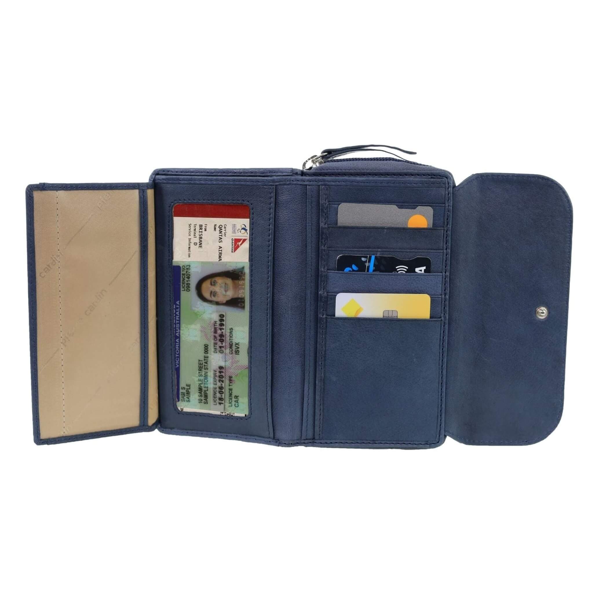 Pierre Cardin Ladies Tri-fold RFID Leather Wallet in Denum