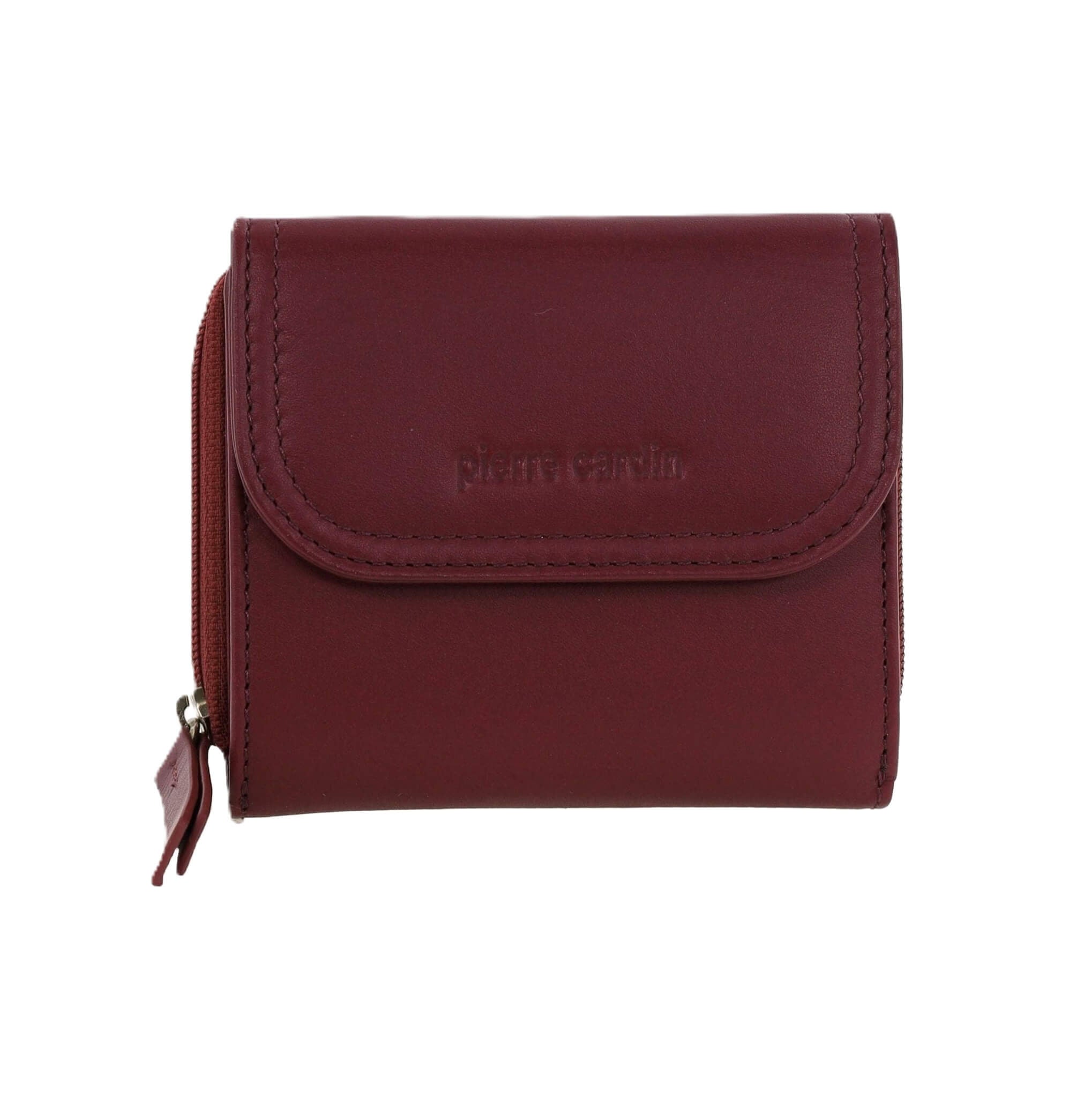Pierre Cardin Ladies Tri-fold Tab Leather Wallet in Wine