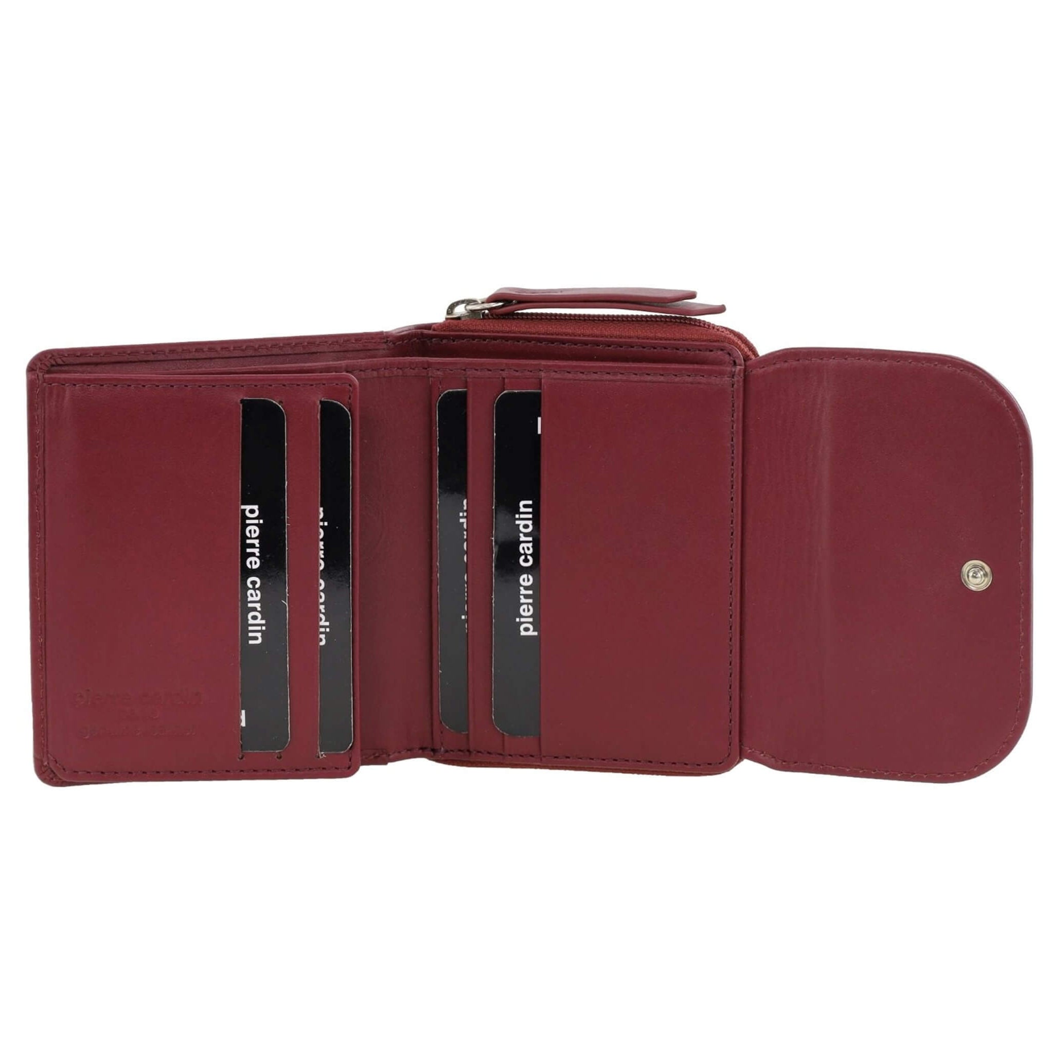 Pierre Cardin Ladies Tri-fold Tab Leather Wallet in Wine