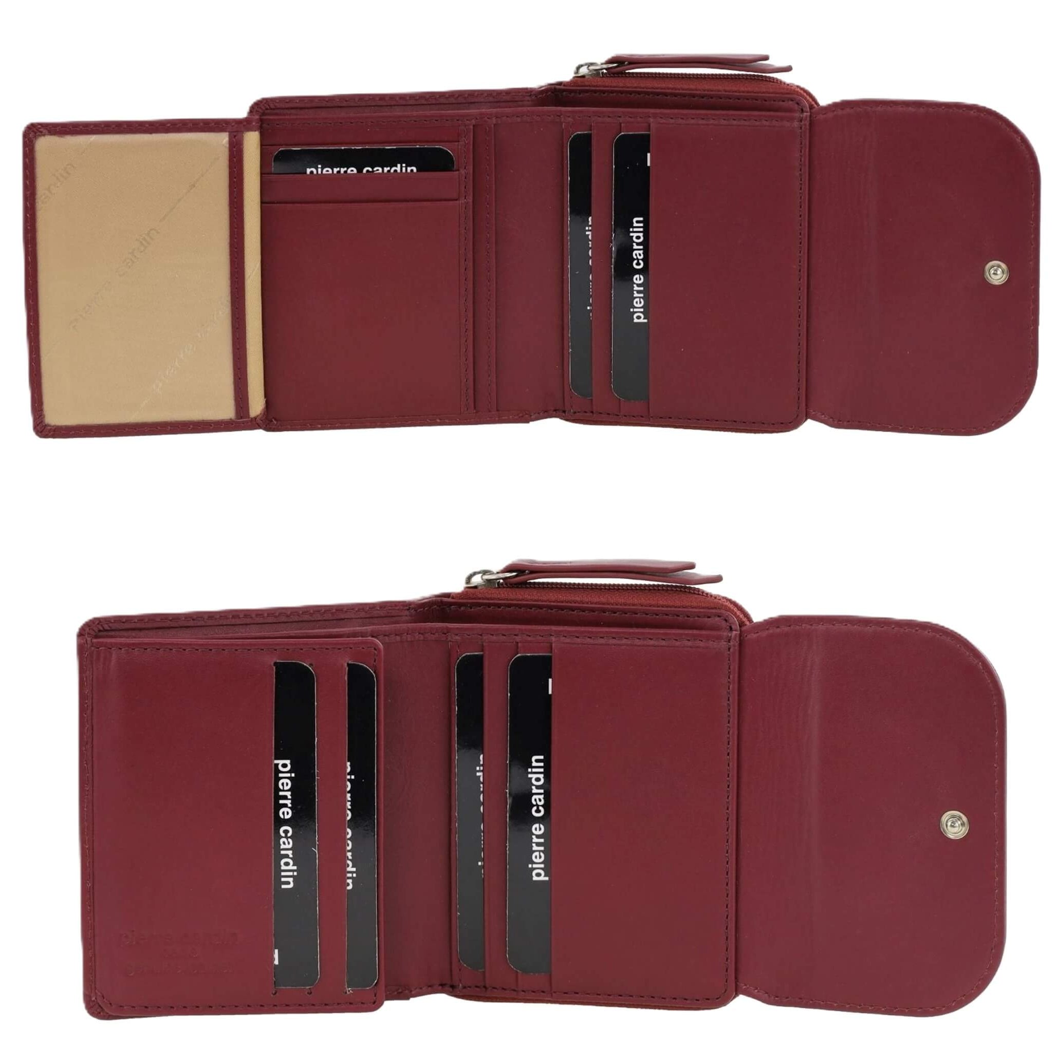 Pierre Cardin Ladies Tri-fold Tab Leather Wallet in Wine