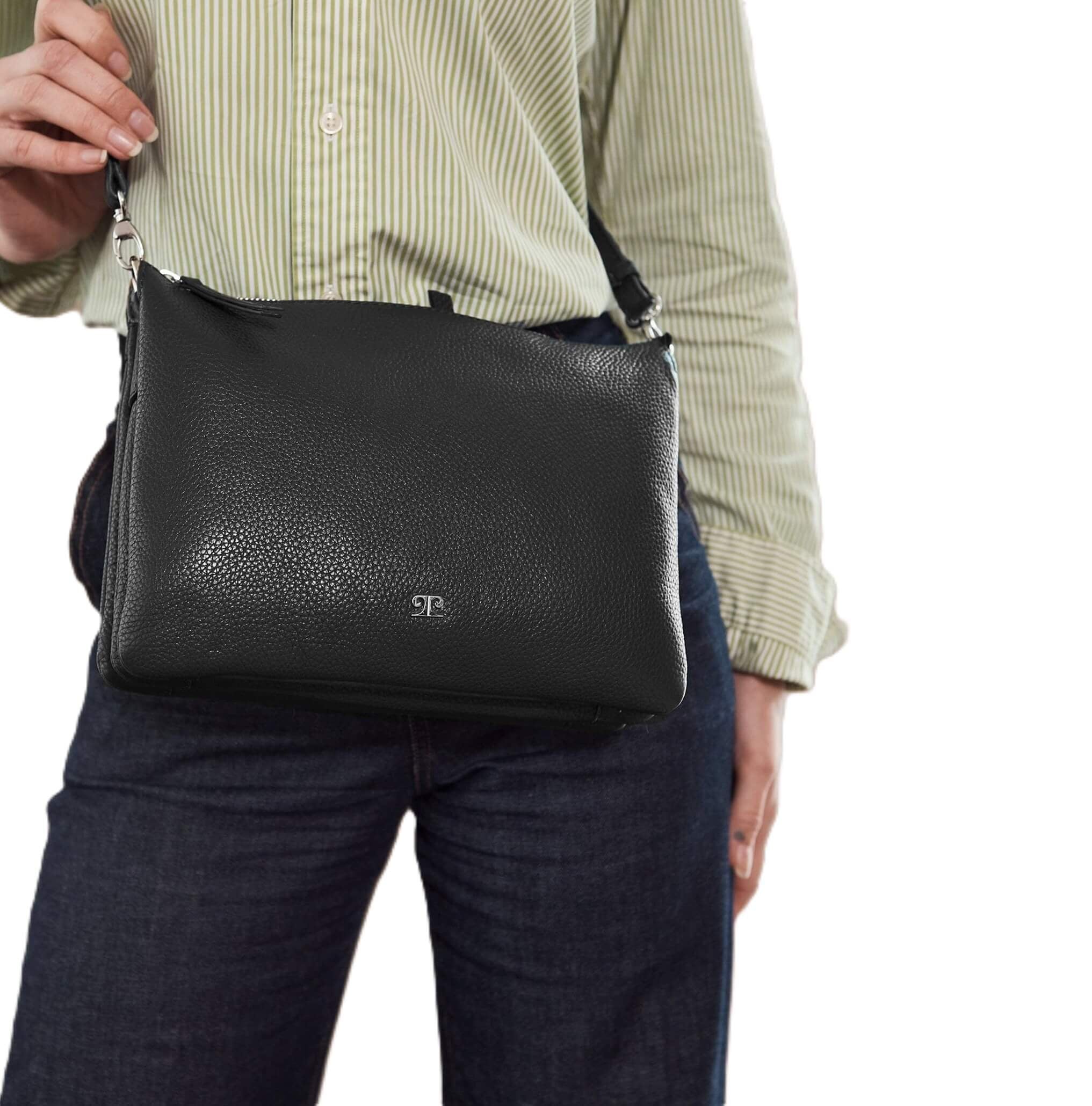 Pierre Cardin Ladies Leather Crossbody Bag in Black