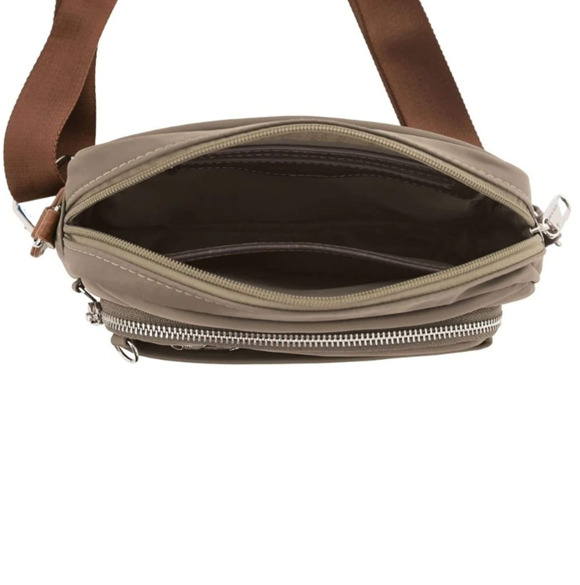 Pierre Cardin RFID Anti-Theft Nylon Crossbody Bag in Camel