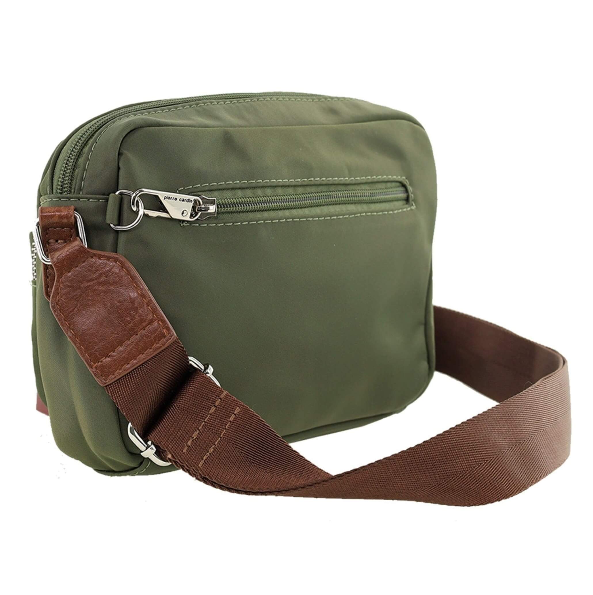 Pierre Cardin RFID Anti-Theft Nylon Crossbody Bag in Olive