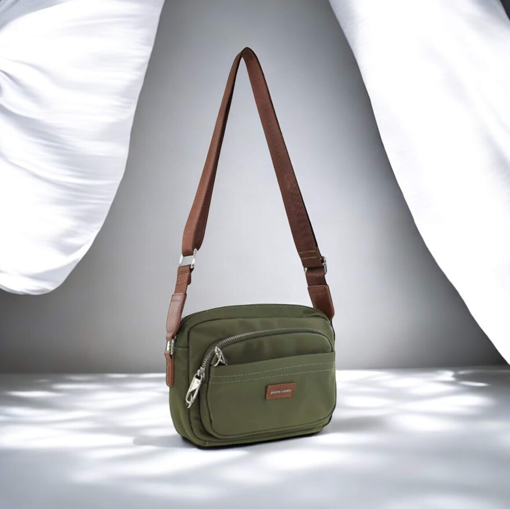 Pierre Cardin RFID Anti-Theft Nylon Crossbody Bag in Olive