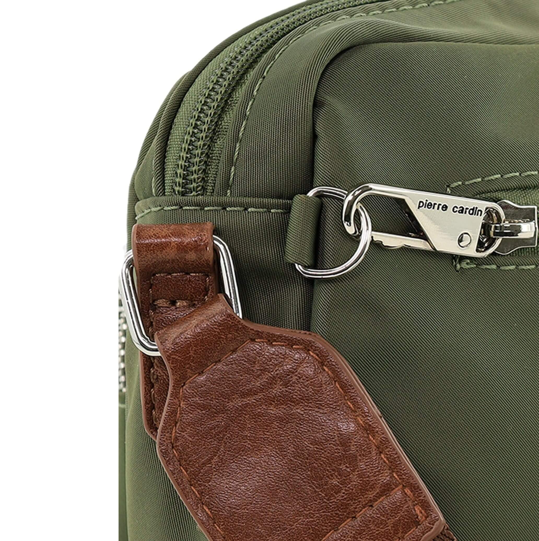 Pierre Cardin RFID Anti-Theft Nylon Crossbody Bag in Olive