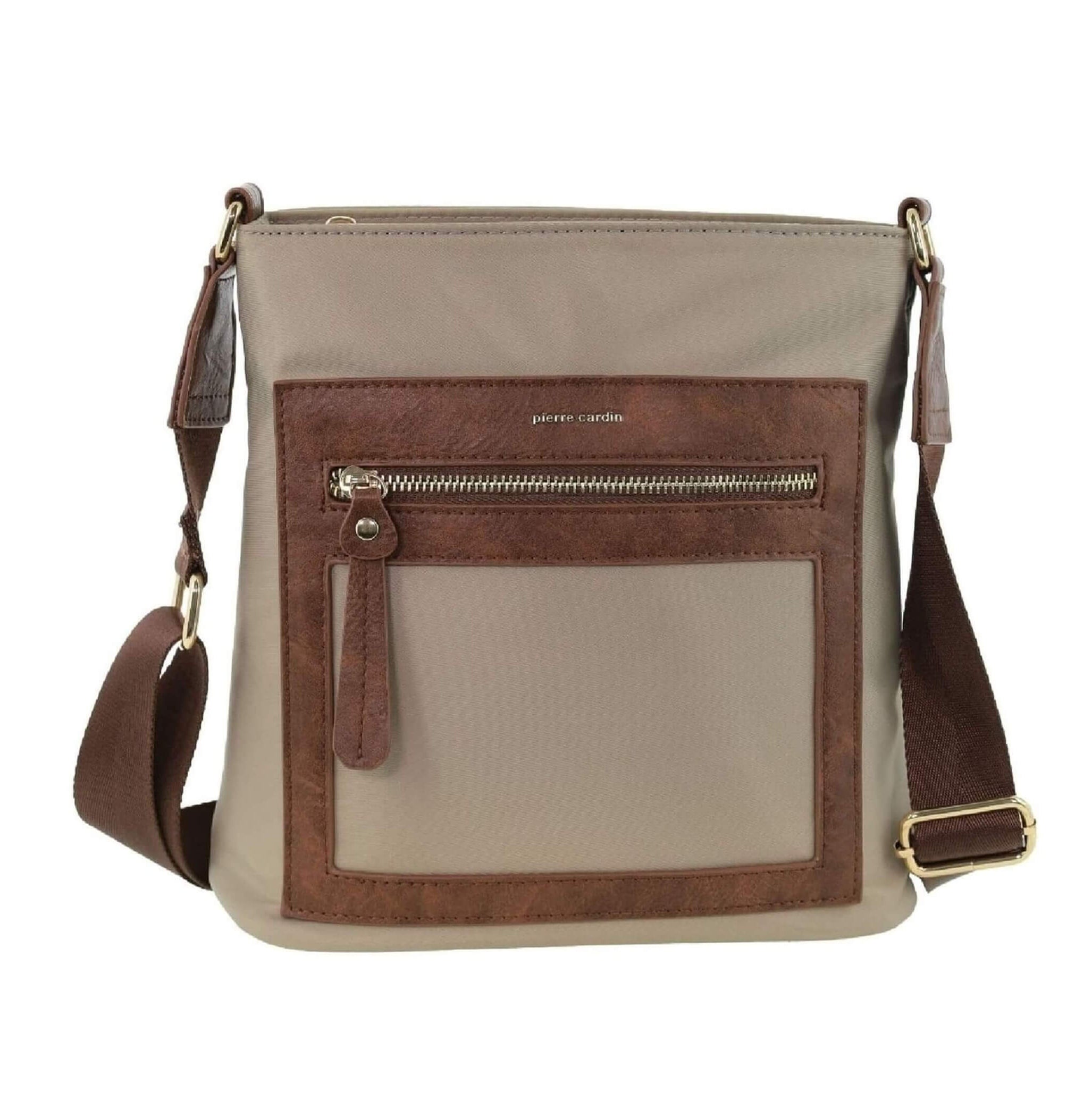 Pierre Cardin RFID Nylon Crossbody Bag In Camel